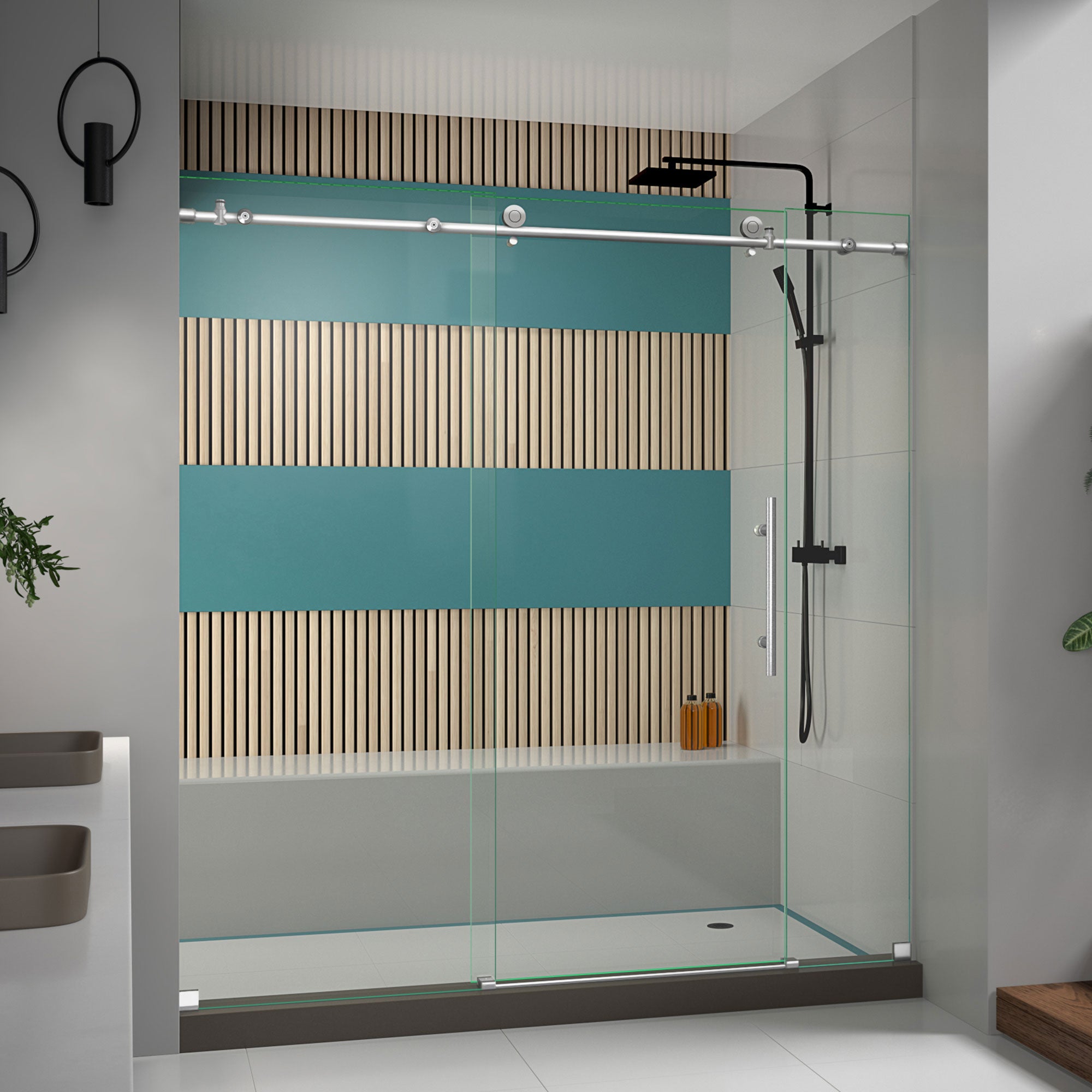 DreamLine Enigma X Frameless Sliding Shower Door - 68-72 Inch Width x 76 Inch Height - Modern Bathroom Upgrade for Small Spaces & Walk-In Showers
