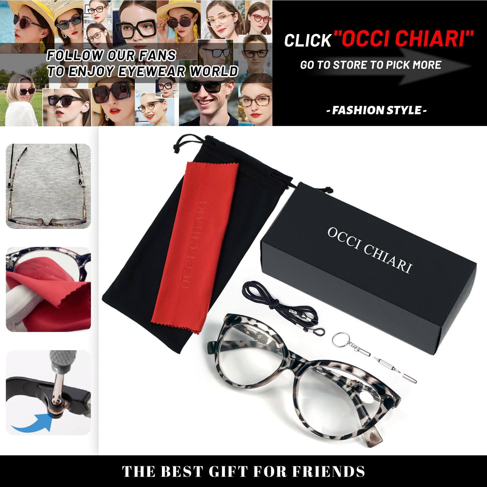 OCCI CHIARI Oversized Reading Glasses for Women - Fashionable Large Frame Readers with Lightweight Design - Perfect for Reading, Working, and Computer Use