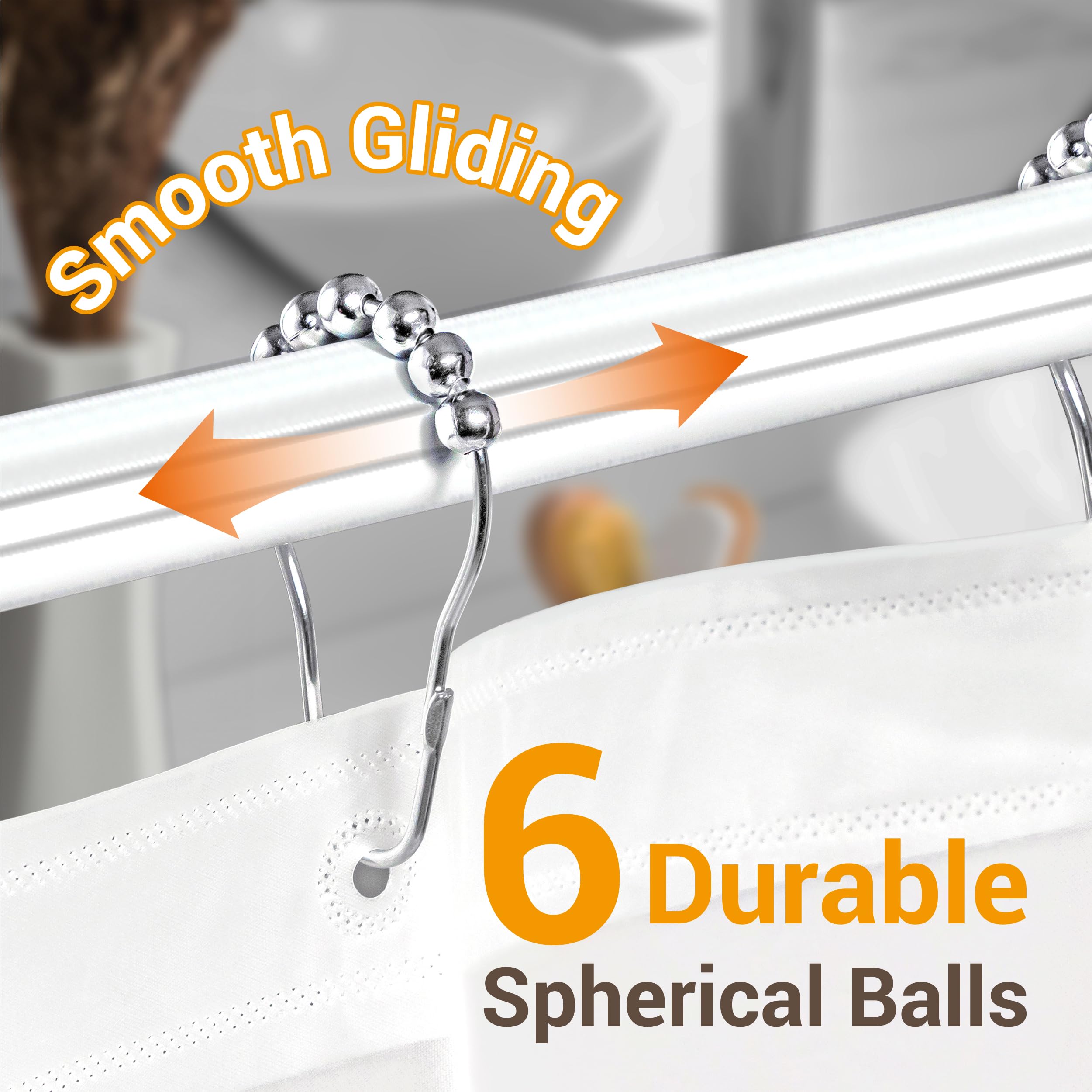 ikloo Stainless Steel Shower Curtain Hooks - 12 Pack Rustproof Chrome Bathroom Curtain Rings for Shower Rods | Durable Metal Hangers for Bath, Hotel & Home Decor