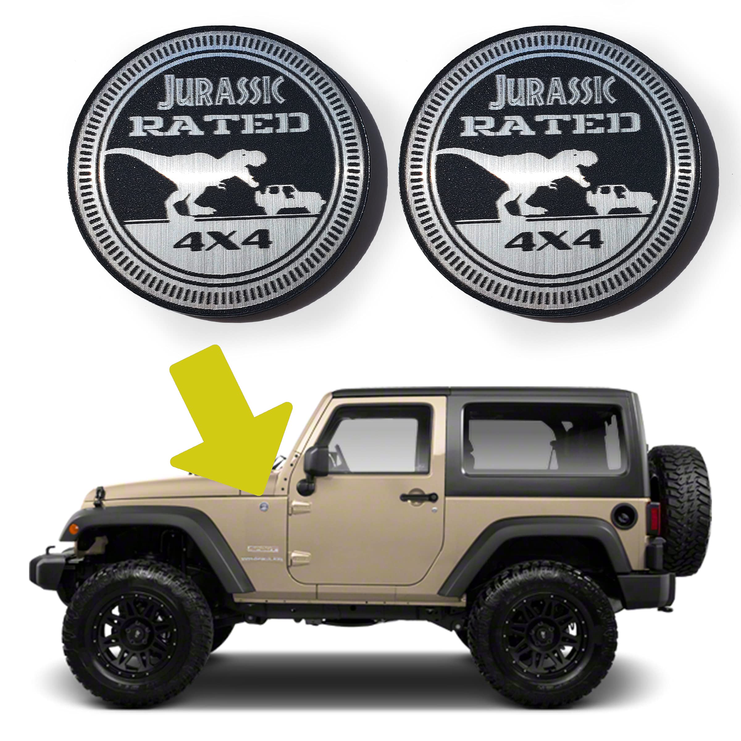 Custom Jurassic Jeep Style Fender Badge - Matte Black Emblem for Wrangler & Off-Road Vehicles | Perfect for Car Enthusiasts & Jeep Modifications