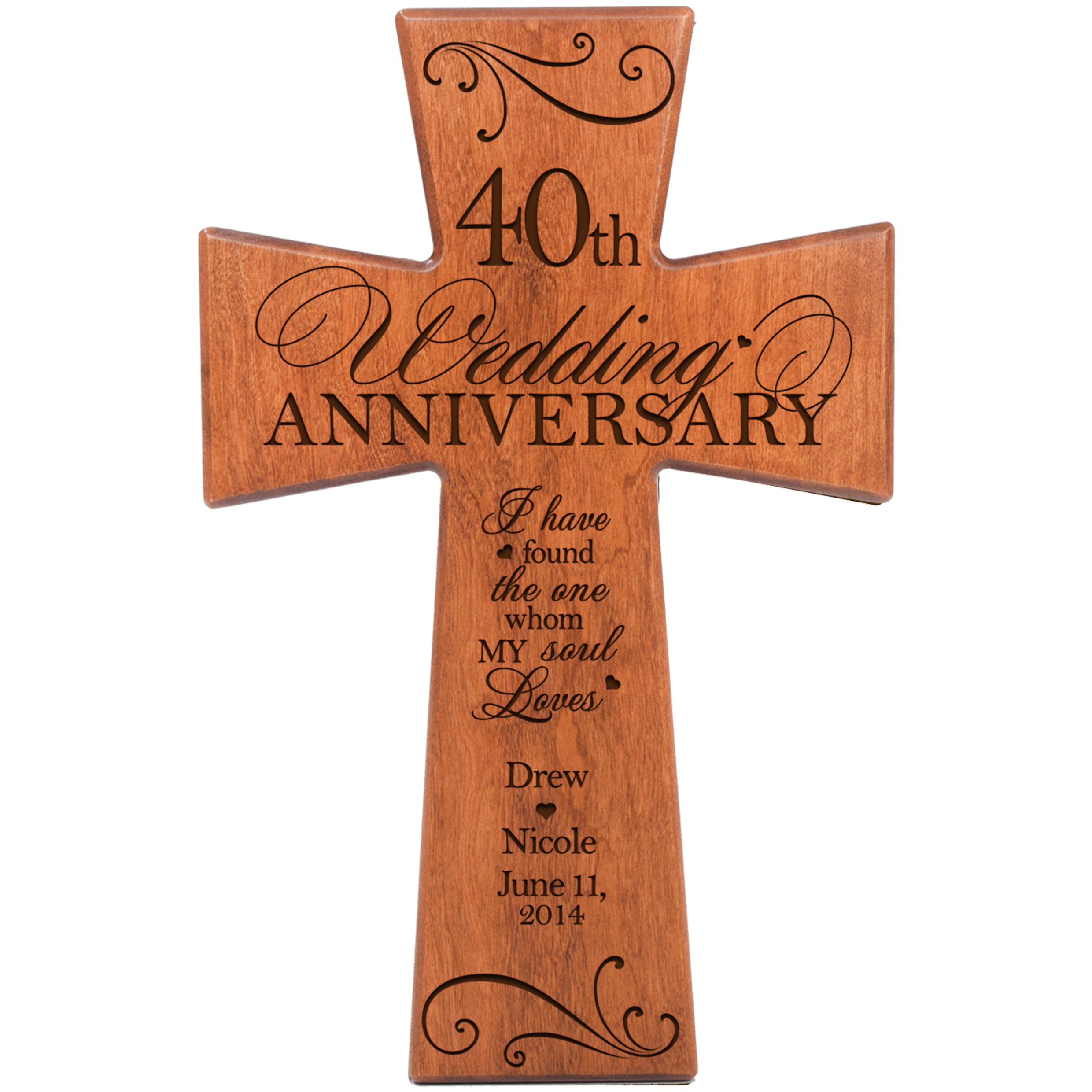 LifeSong Milestones Personalized 40th Wedding Anniversary Cross - Engraved Wall Hanging Decor for Parents, Couples & Grandparents - Perfect for Home, Church & Gift Giving Celebrations