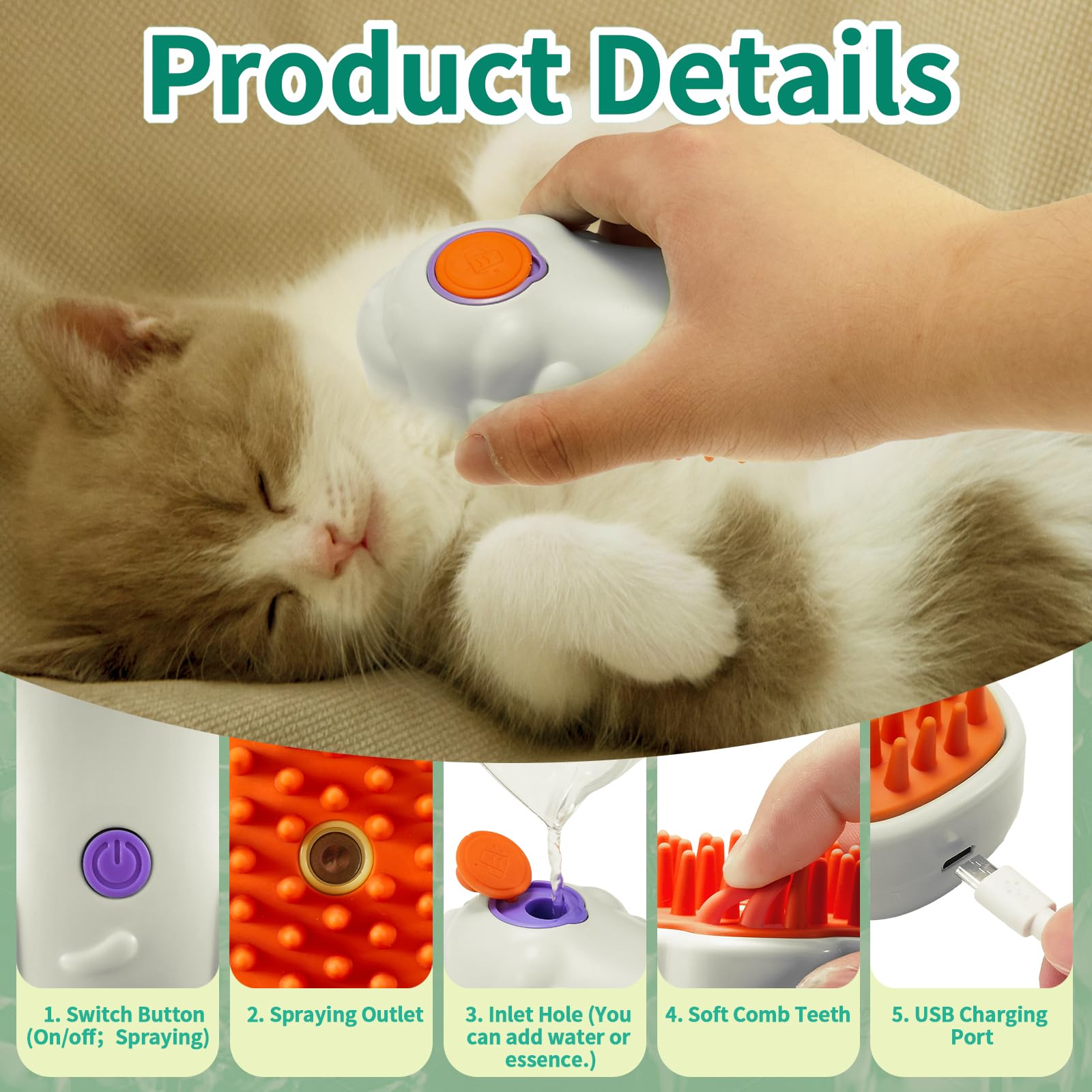 3-in-1 Rechargeable Steamy Cat Brush - Pet Hair Remover for Shedding Control at Home