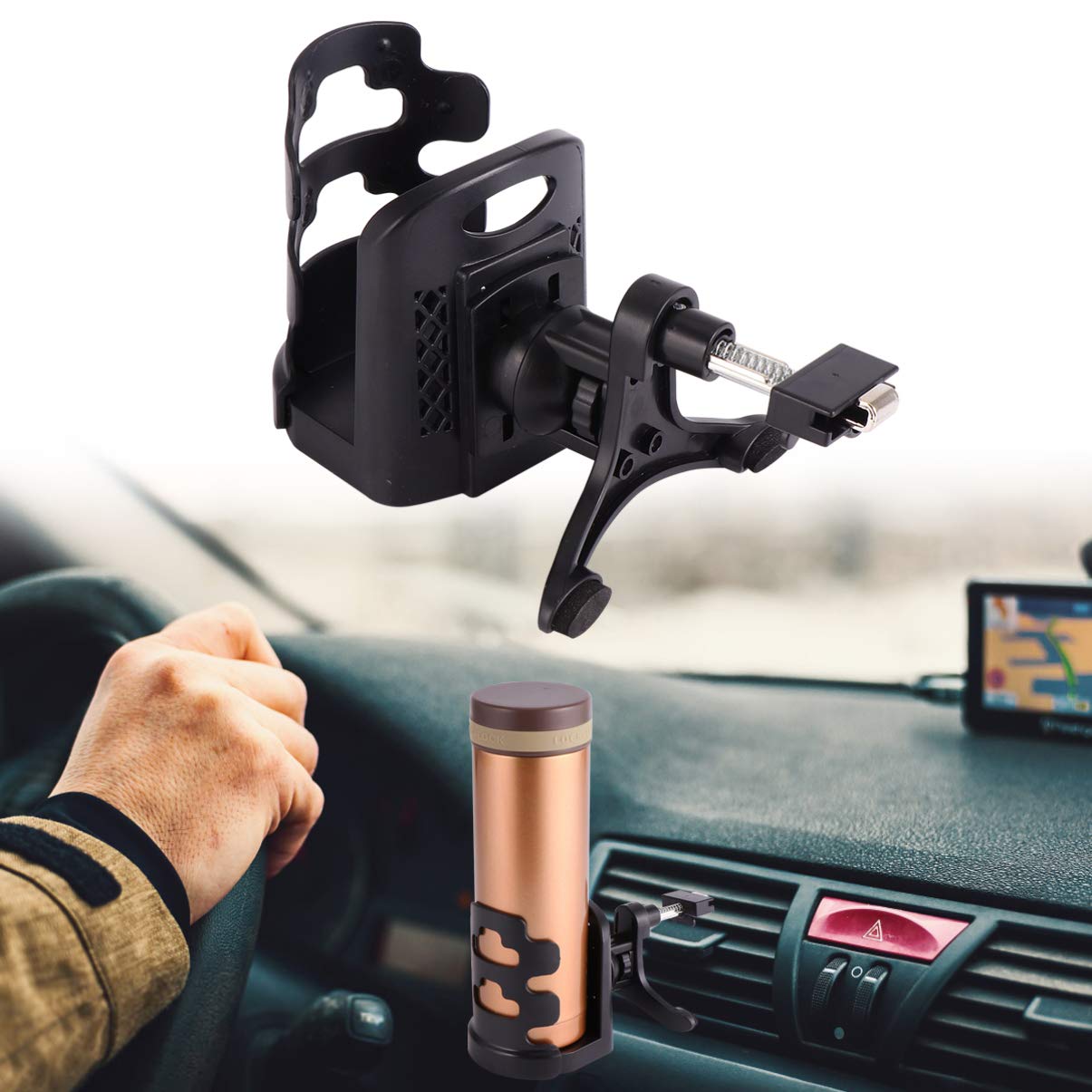 Garneck 1-Piece Car Cup Holder with Phone Stand - Insulated Beverage Container for Hot & Cold Drinks - Perfect for Road Trips, Commuting and Office Use