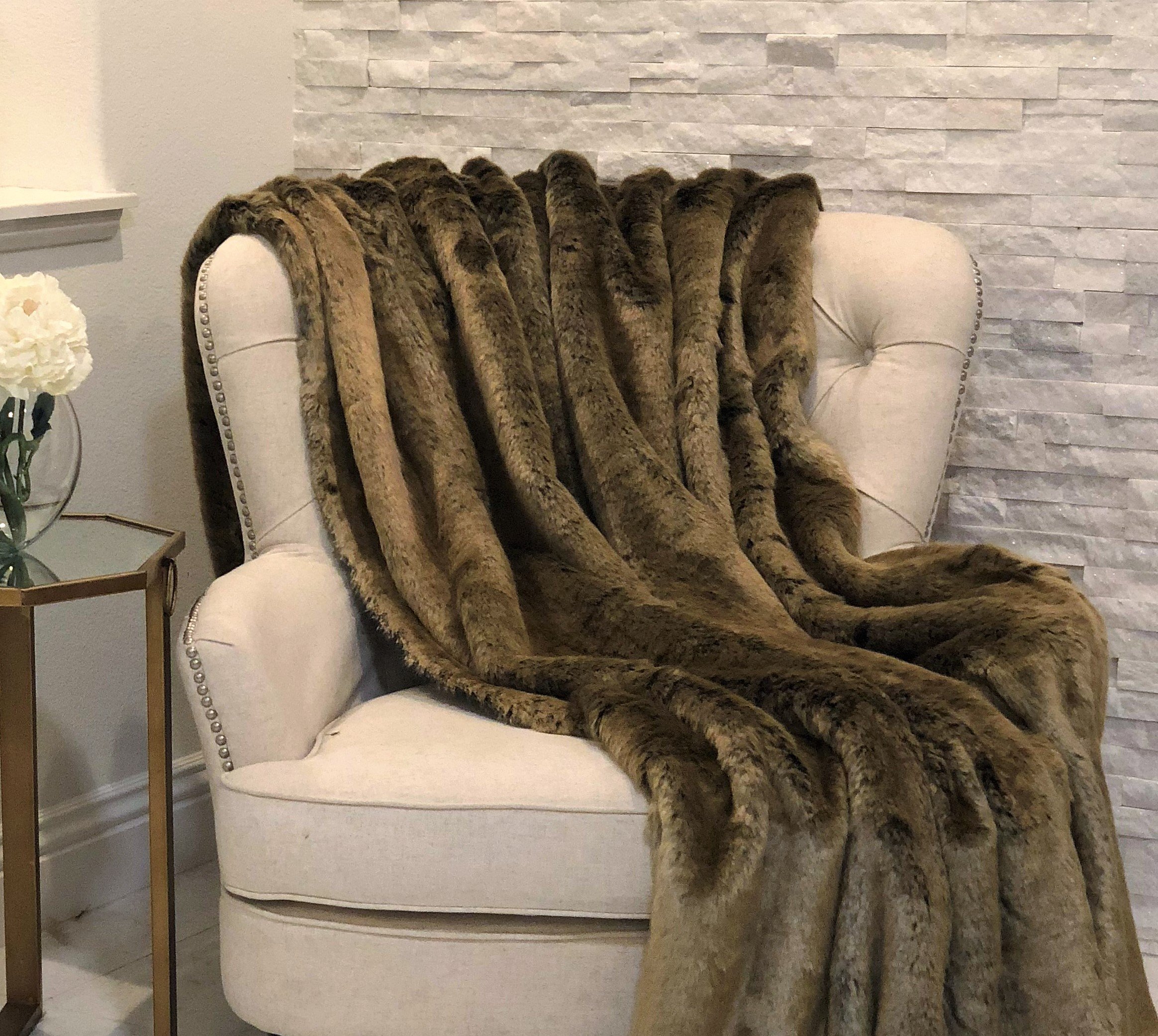 Plutus Tissavel Volga Rabbit Faux Fur Luxury Throw Blanket - 60x72 Inches, Handmade Soft Fluffy Decorative Blanket for Sofa, Bed & Winter Warmth