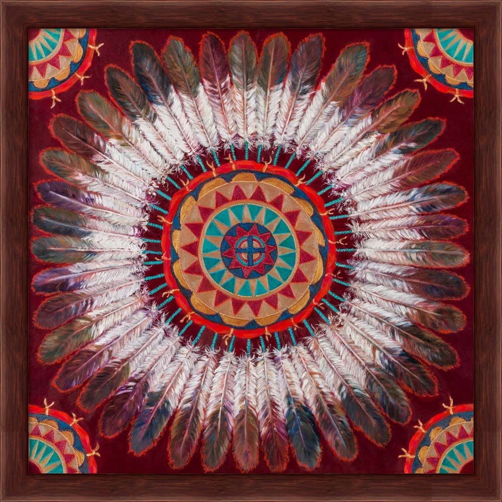Feather Power by Marty LeMessurier - 13x13 Inch Framed Art Print with Deep Mahogany Wood Frame - Elegant Wall Decor for Living Room, Bedroom & Office