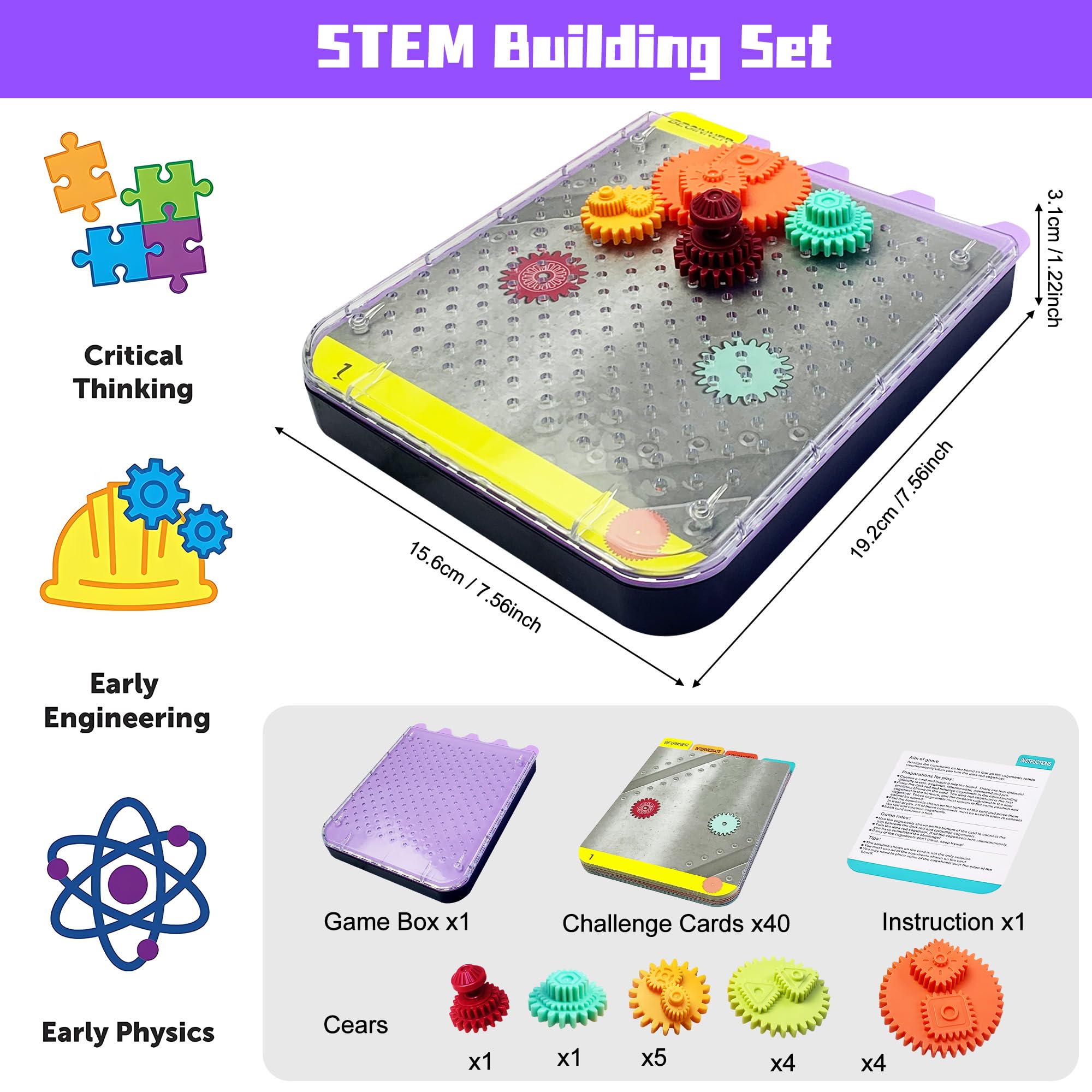 STEM Building Toys for Kids Ages 5-12 | Gears Construction Set for Toddlers & Children | Creative Learning, Critical Thinking & Montessori Educational Games | Perfect for Classroom, Homeschool & Playroom Activities
