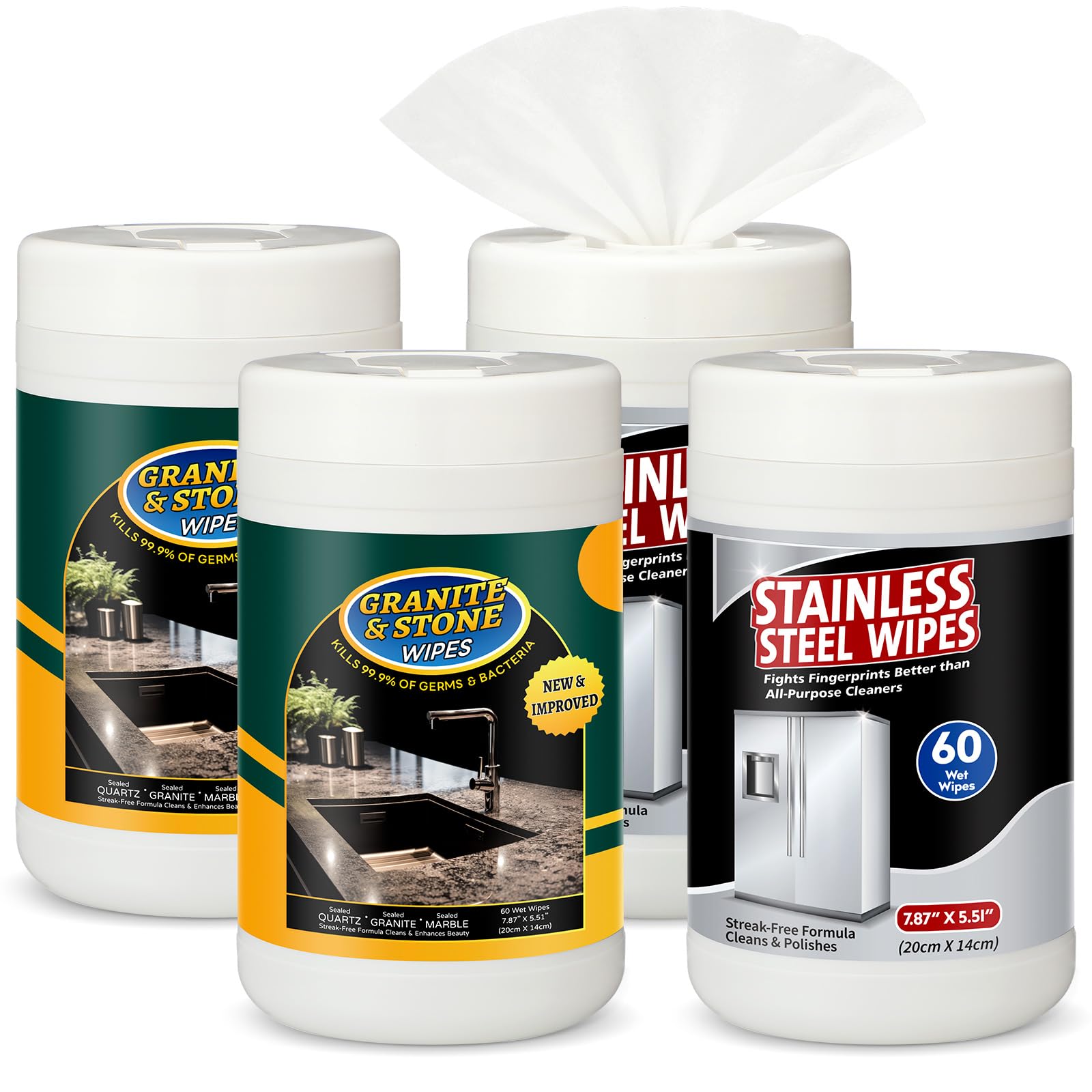 4 Pack Granite Cleaning Wipes (240 Count) – Stainless Steel & Quartz Countertop Cleaner, Refrigerator & Appliance Polishing Cloths – Ideal for Kitchen, Dining Room & Home Cleaning Supplies