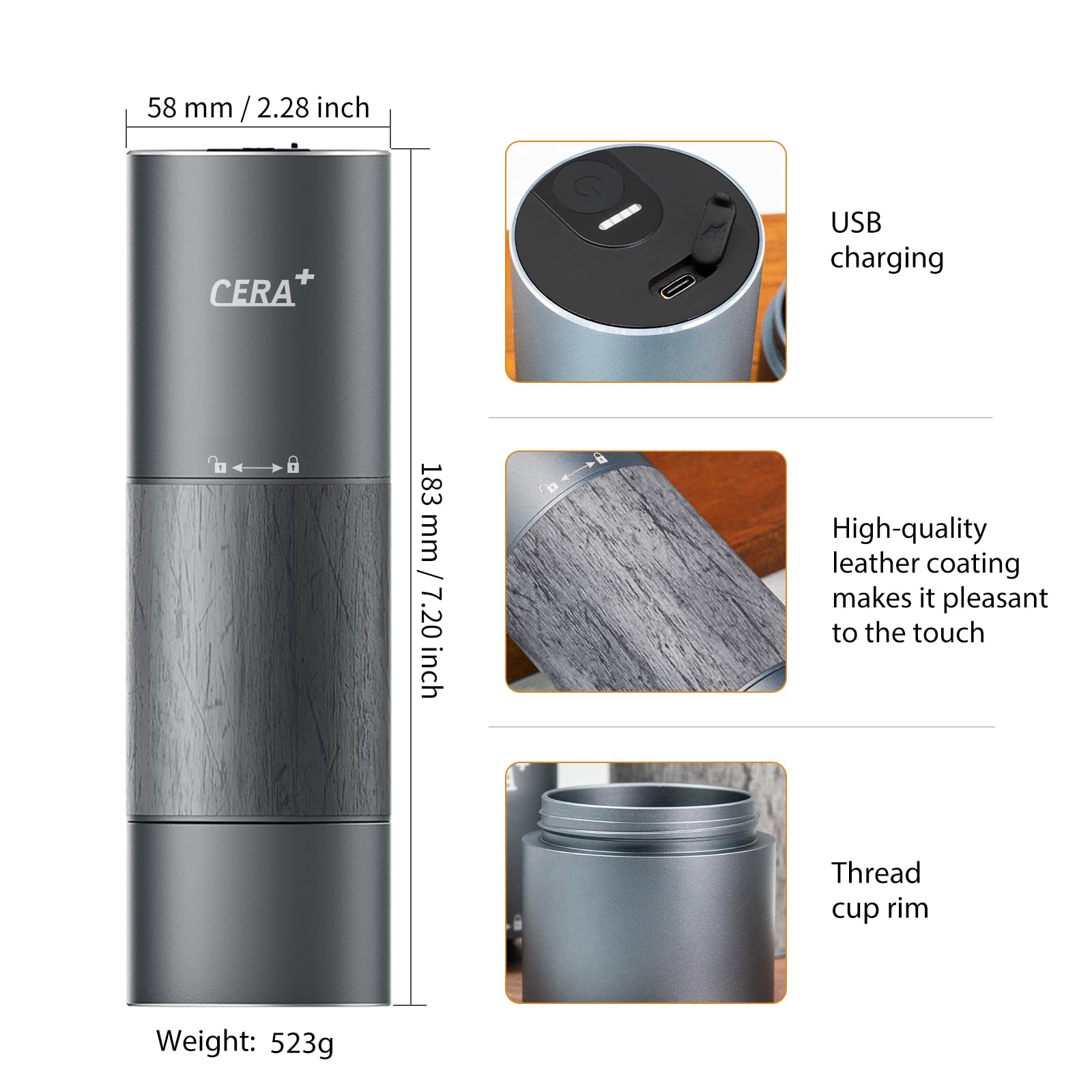 Premium CERA+ Electric Burr Coffee Grinder - Professional Espresso Machine Companion for Home, Travel & Camping | Portable Gold-Tone Coffee Bean Mill for Fresh Brews Anywhere