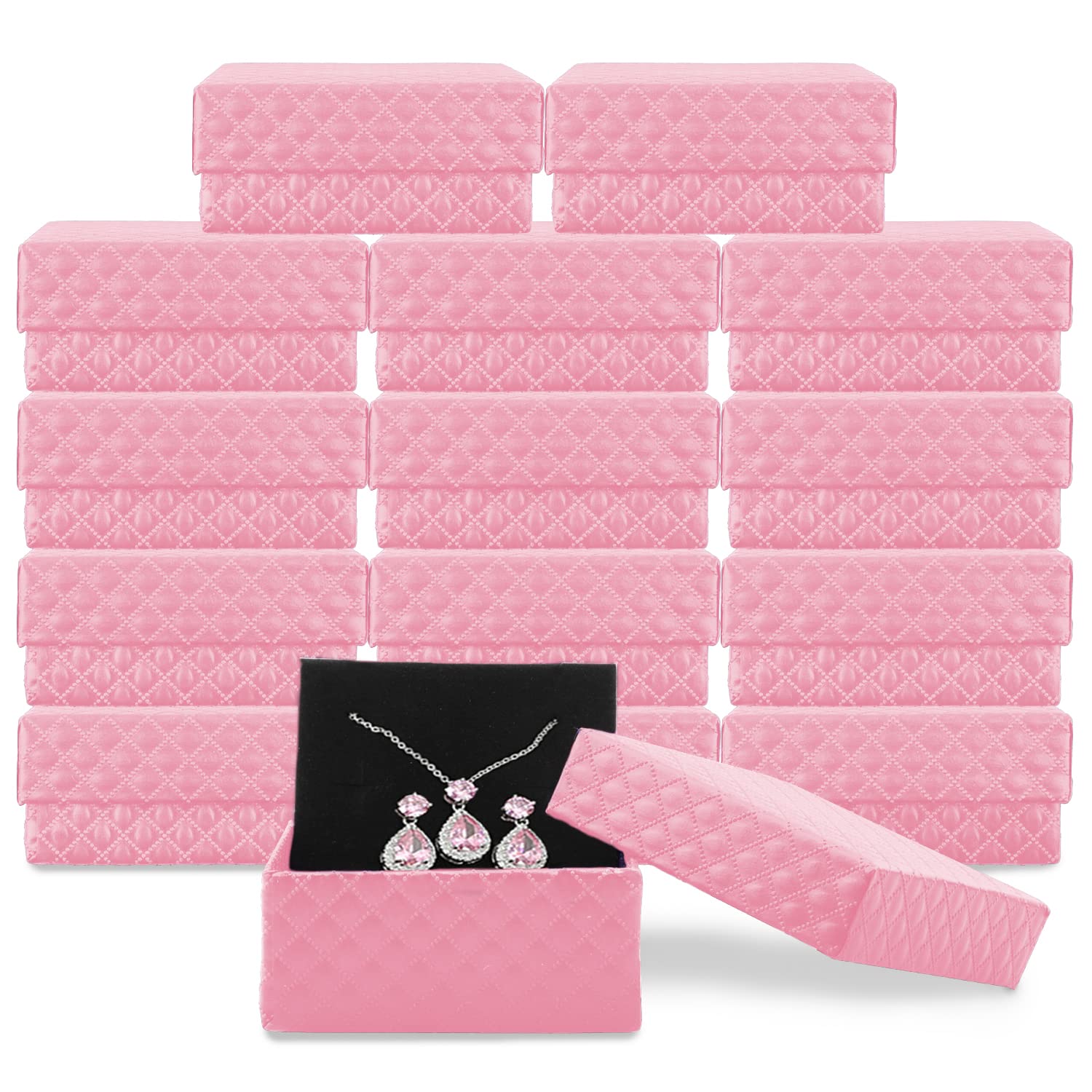 15-Piece Pink Square Cardboard Jewelry Gift Box Set with Cotton Filling - 2.95 x 2.95 x 1.38 Inches - Perfect for Necklace, Earring & Ring Storage, Wedding Favors & Retail Packaging