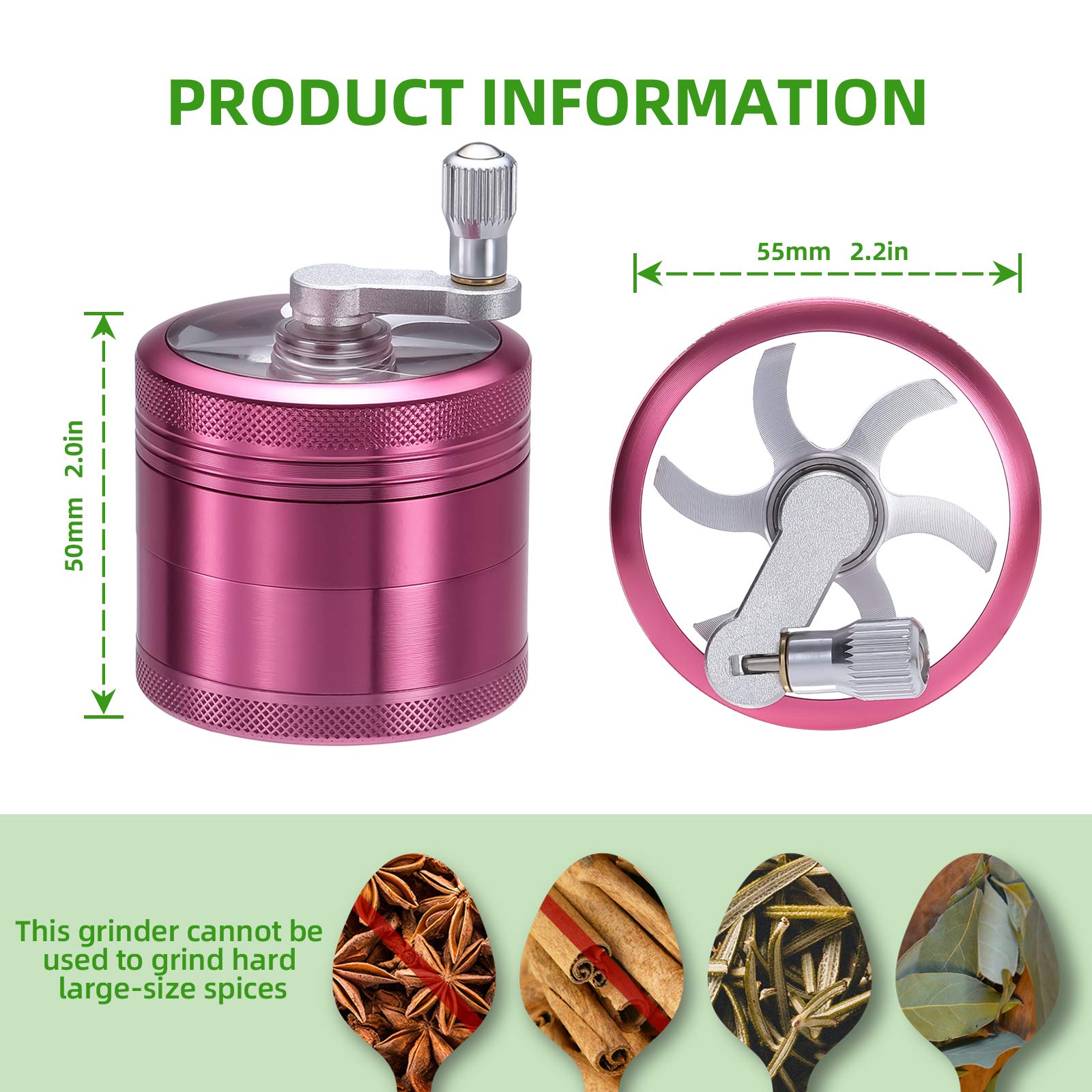 Premium Pink Spice Grinder - 2.2 Inch Compact Kitchen Tool for Fresh Herbs, Peppercorns & Seasonings - Perfect for Cooking, Baking & Gourmet Meal Prep