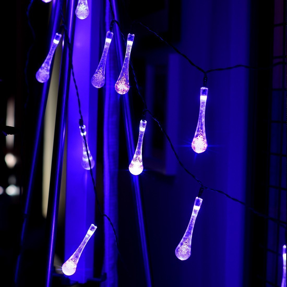 DINOWIN 20ft Solar Drop Lights - 30LEDs Waterproof Fairy Lights for Outdoor, Garden, Christmas Decorations (Purple) | Perfect for Patio, Yard, Wedding & Holiday Lighting