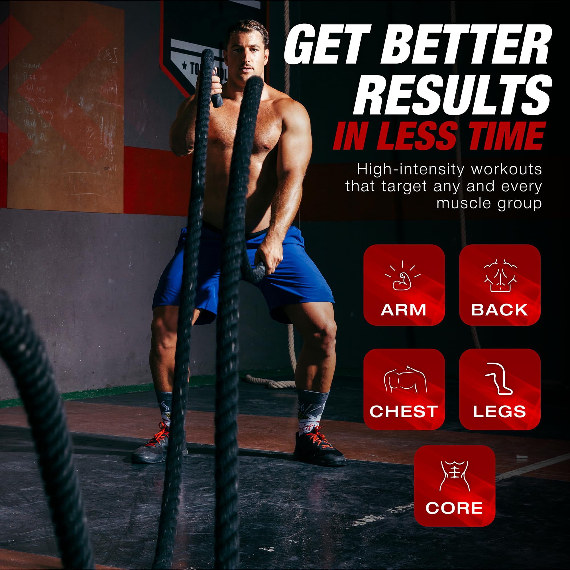 50ft Heavy Duty Battle Rope with Protective Sleeve - ABS Grip for Strength Training, Cardio & CrossFit - Ideal for Home Gym, Outdoor Workouts & Fitness Classes (Black, Plastic Material)