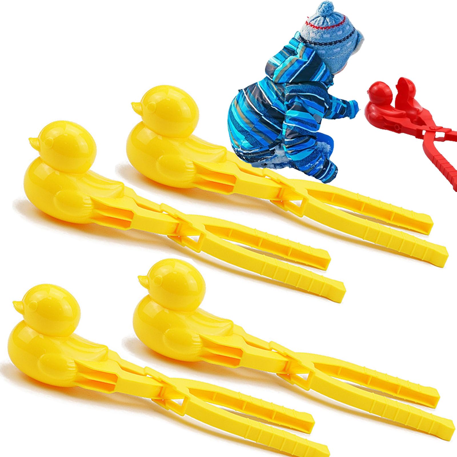 Duck Rice Mold & Snowball Maker - 4 Pack Yellow Rubber Duck Shaped Rice Ball Mold, Snow Sand Toy for Kids Outdoor Winter Play - Perfect for Snowball Fights, Rice Shaping & Beach Activities