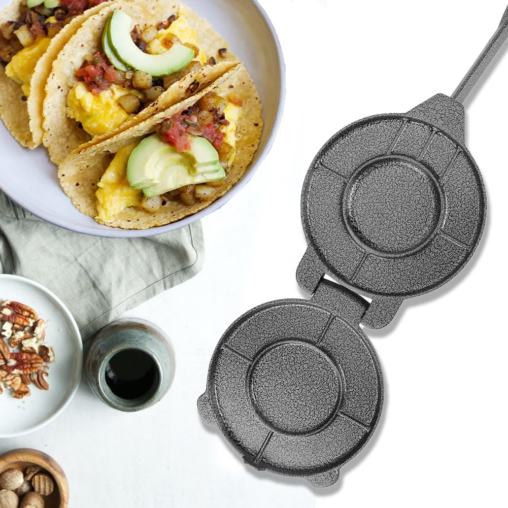 Cast Iron Tortilla Press - 6.5 Inch Heavy Duty Tortilla Maker for Homemade Tortillas, Roti, Flatbread, Pitas, Pancakes & Pizza Dough | Perfect for Mexican, Indian & Middle Eastern Cuisine | Kitchen Essential for Authentic Recipes