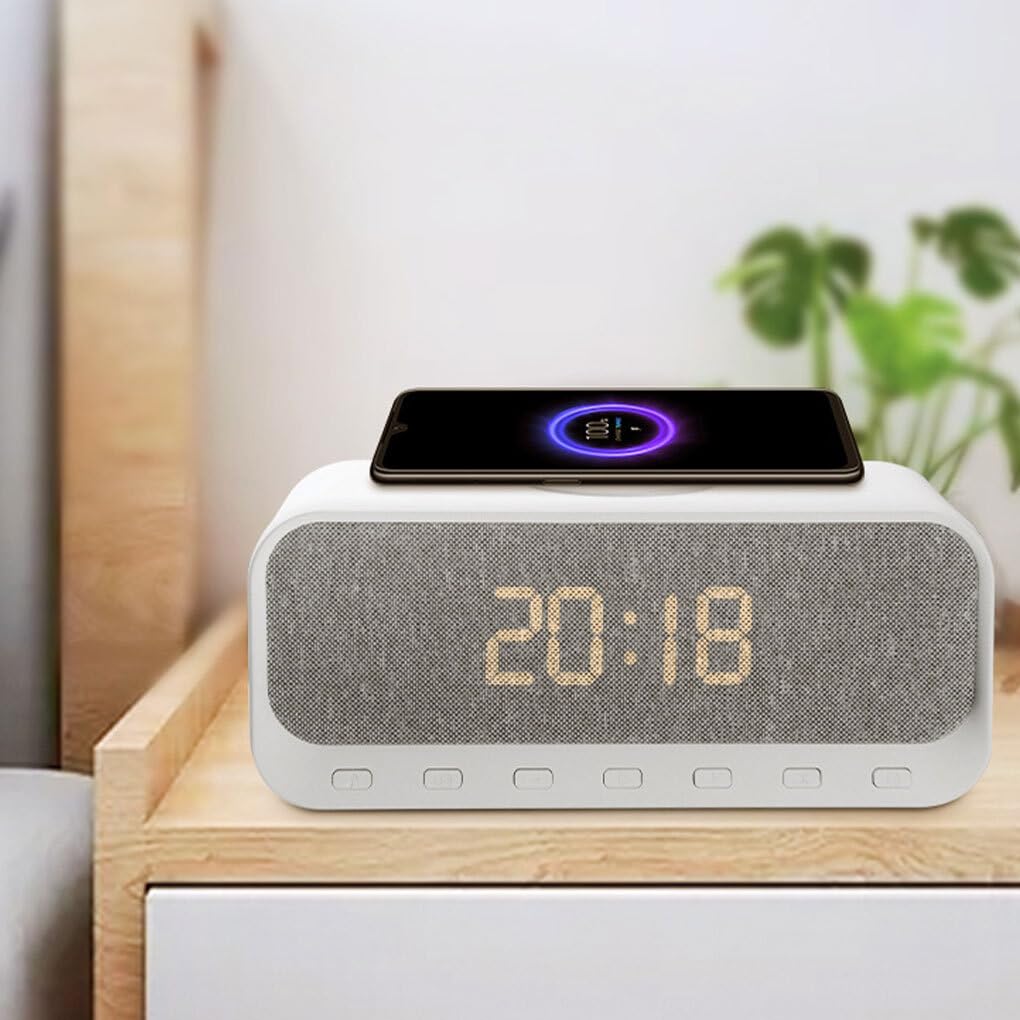 Portable Bluetooth Radio with Wireless Charging & Alarm Clock - Multifunctional Desktop Speaker for Music Lovers | Perfect for Bedroom, Office & Travel Use