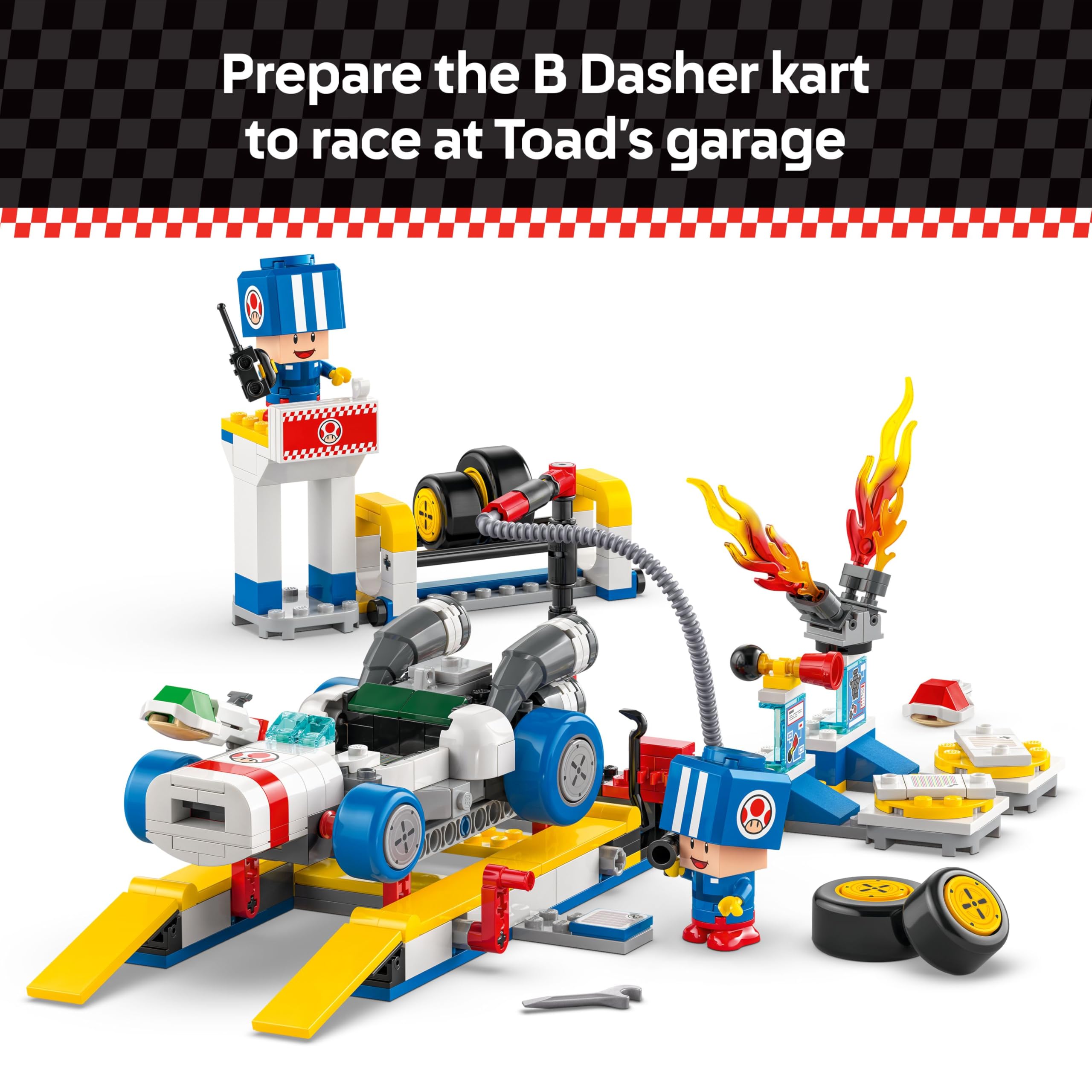 LEGO Super Mario Mario Kart Toad's Garage Building Set - Nintendo Toy for Kids Ages 8+, Boys & Girls - Collectible 72035 with 2 Blue Toad Figures - Perfect Birthday Gift for Mario Kart Fans - Fun Interactive Play & Display Piece for Home or Office
