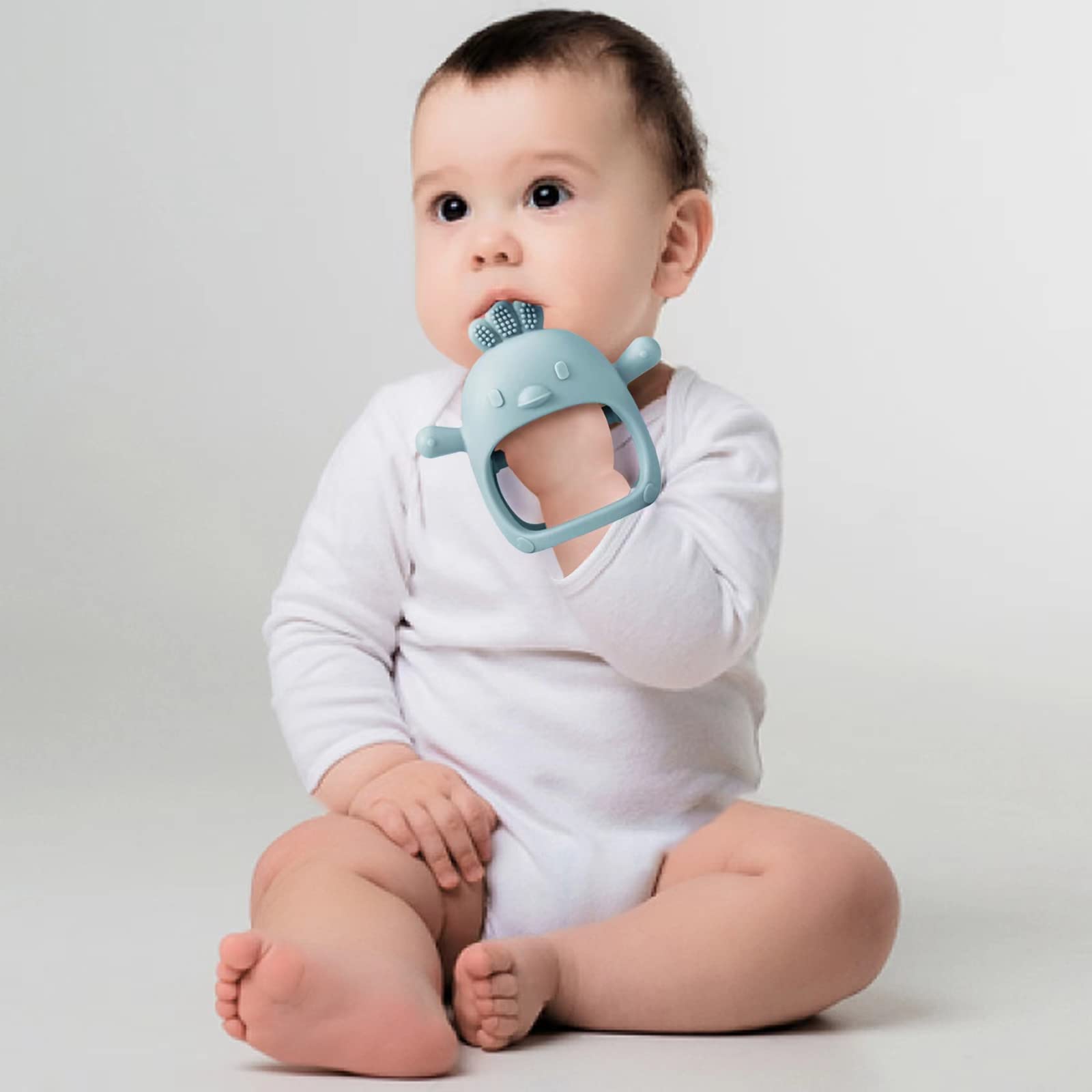 PandaEar 2 Pack Silicone Baby Teething Toys - Soft Chewable Mitten Teethers for Infants & Toddlers | BPA-Free Soothing Hand Pacifier for Teething Pain Relief (White/Blue) | Perfect for On-the-Go, Daycare & Home Use