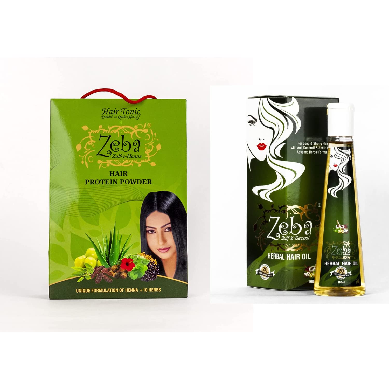 Zeba Herbal Hair Oil & Henna Hair Protein Powder Combo Pack (100ml Oil + 100g Powder) - Reduce Hair Fall, Anti-Dandruff Treatment with Natural Ingredients | For Daily Hair Care, Scalp Nourishment & Stronger Hair Growth