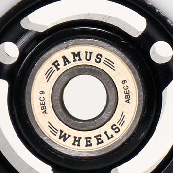 Famus Metal Core 64mm 88a White/Black Skateboard Wheels with Bearings - High Performance for Street Skating, Longboard & Cruiser Boards