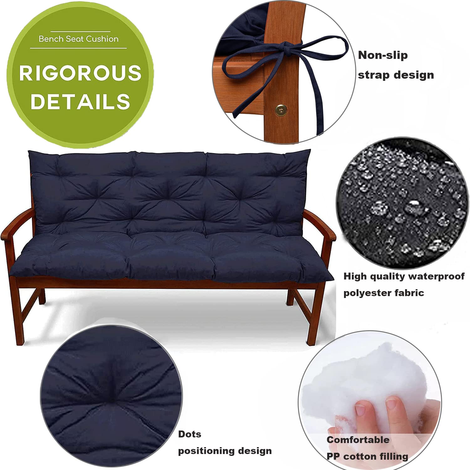 **Replacement Swing Chair Cushion – Soft Waterproof Garden Bench Cushion with Backrest & Non-Slip Ties – 40x59 Inch Dark Grey – Perfect for Porch, Patio & Outdoor Relaxation**
