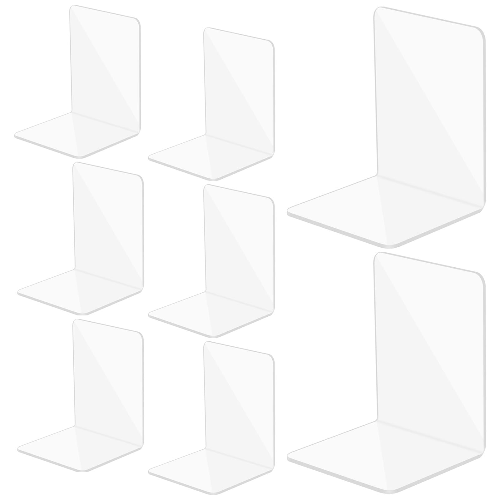 4 Pairs Clear Acrylic Book Ends for Shelves - Heavy Duty Plastic Book Organizer for Office, School & Library - 5.1 x 3.9 x 3.9 Inch Desktop Decor & Gift for Book Lovers - Perfect for Organizing Textbooks, Cookbooks & Displaying Collectibles