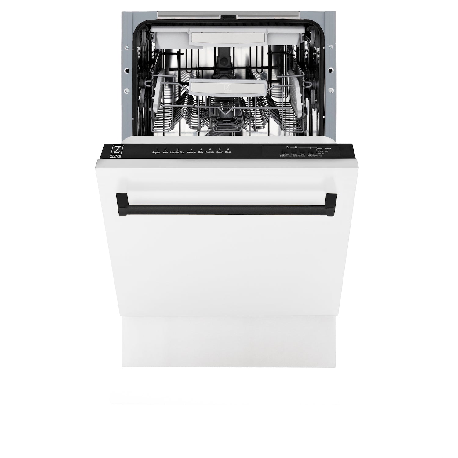 ZLINE Autograph Edition 18 Inch Compact Dishwasher with 3rd Rack - White Matte Finish & Matte Black Handle, Ultra Quiet 51dBa - Perfect for Small Kitchens, Apartments, and RV Living (DWVZ WM 18 MB)