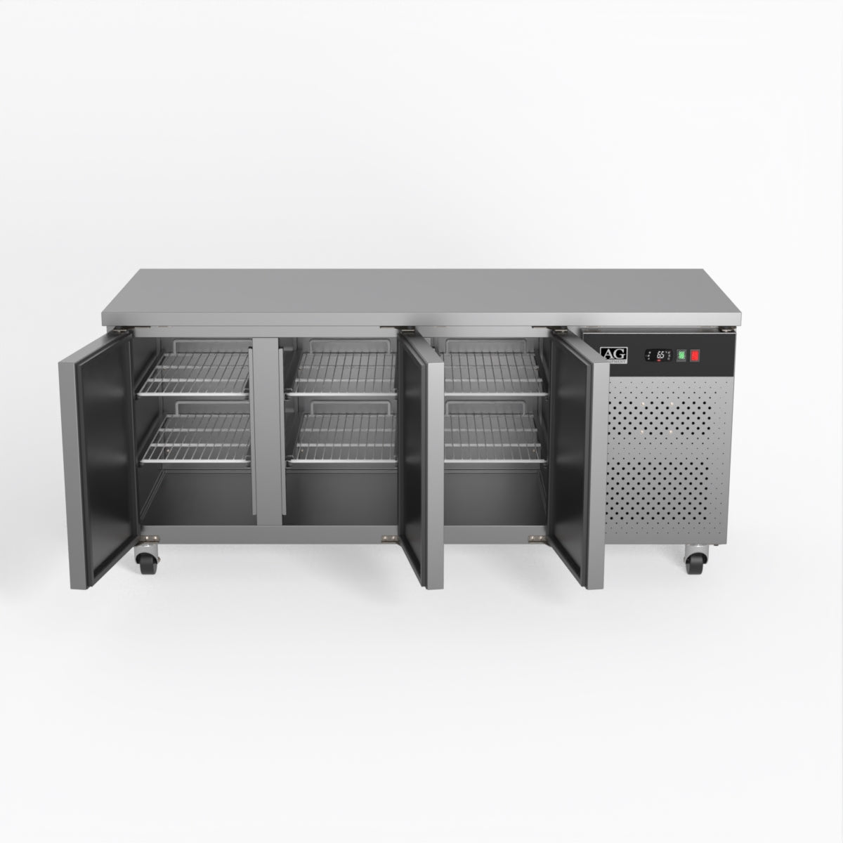 AG 3 Door Commercial Worktop Freezer with Stainless Steel Doors - Perfect for Restaurants, Cafes, and Catering Businesses