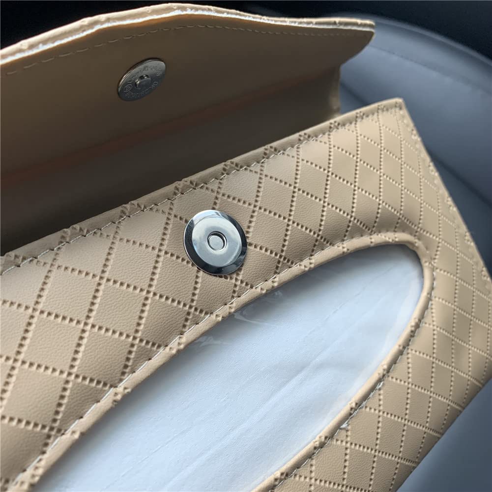Car Sun Visor Tissue Holder - PU Leather Napkin Organizer for Car & Truck, Beige Backseat Tissue Case - Perfect for Road Trips & Daily Commutes