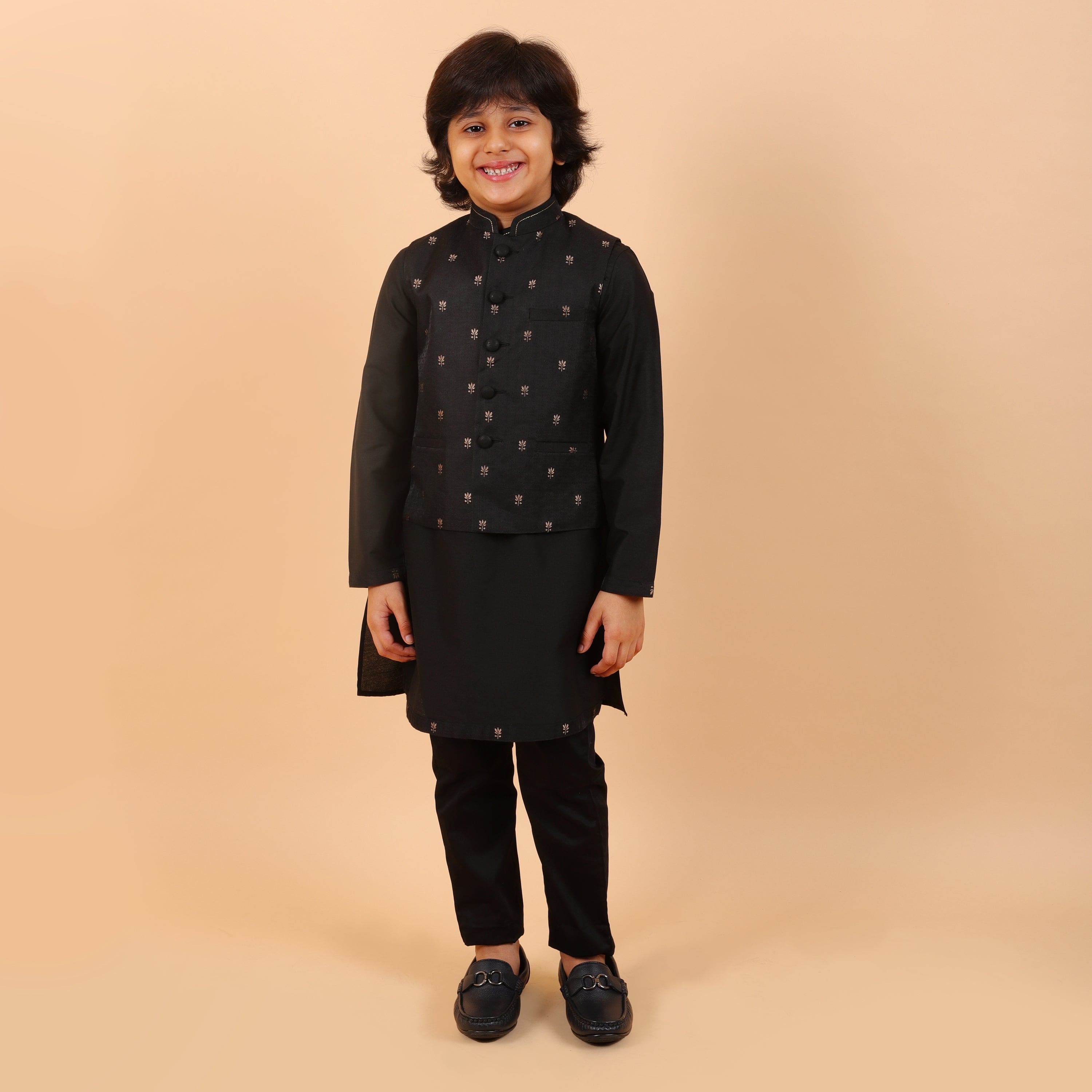 Pre Order: Stylish Black Bandi Set for Boys - Comfortable Ethnic Outfit for Festivals, Weddings & Special Occasions