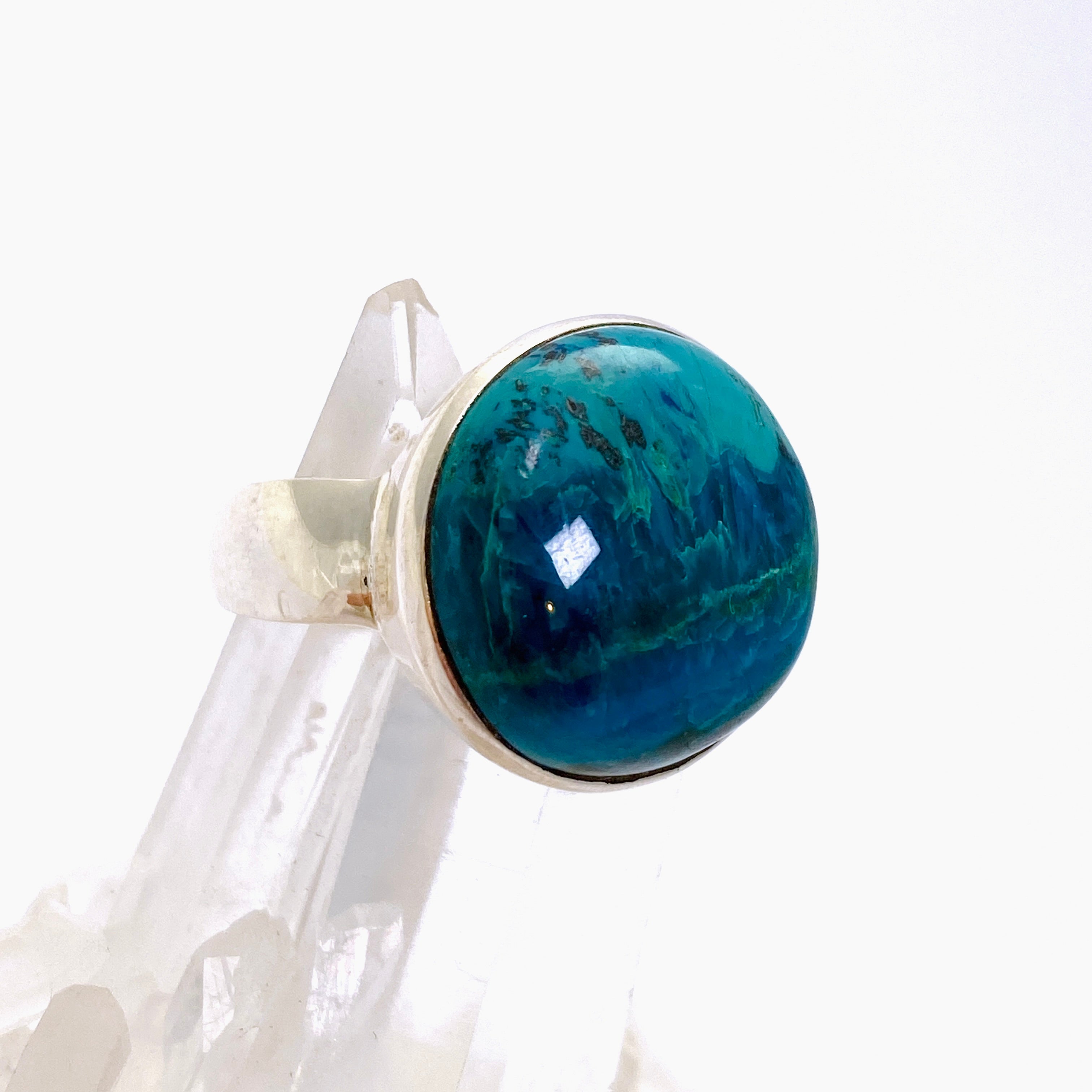 Shattuckite Round Cabochon Ring - Size 10.5 - Natural Stone Jewelry - Handmade Boho Ring for Women - Perfect for Spiritual Healing & Meditation Accessories