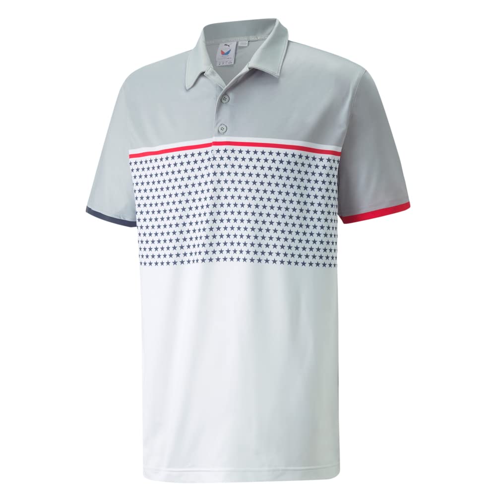PUMA GOLF Men's Volition Patriot Polo Shirt - Breathable Performance Golf Polo for Men - Moisture Wicking & UV Protection - Ideal for Golf, Casual Wear & Outdoor Activities