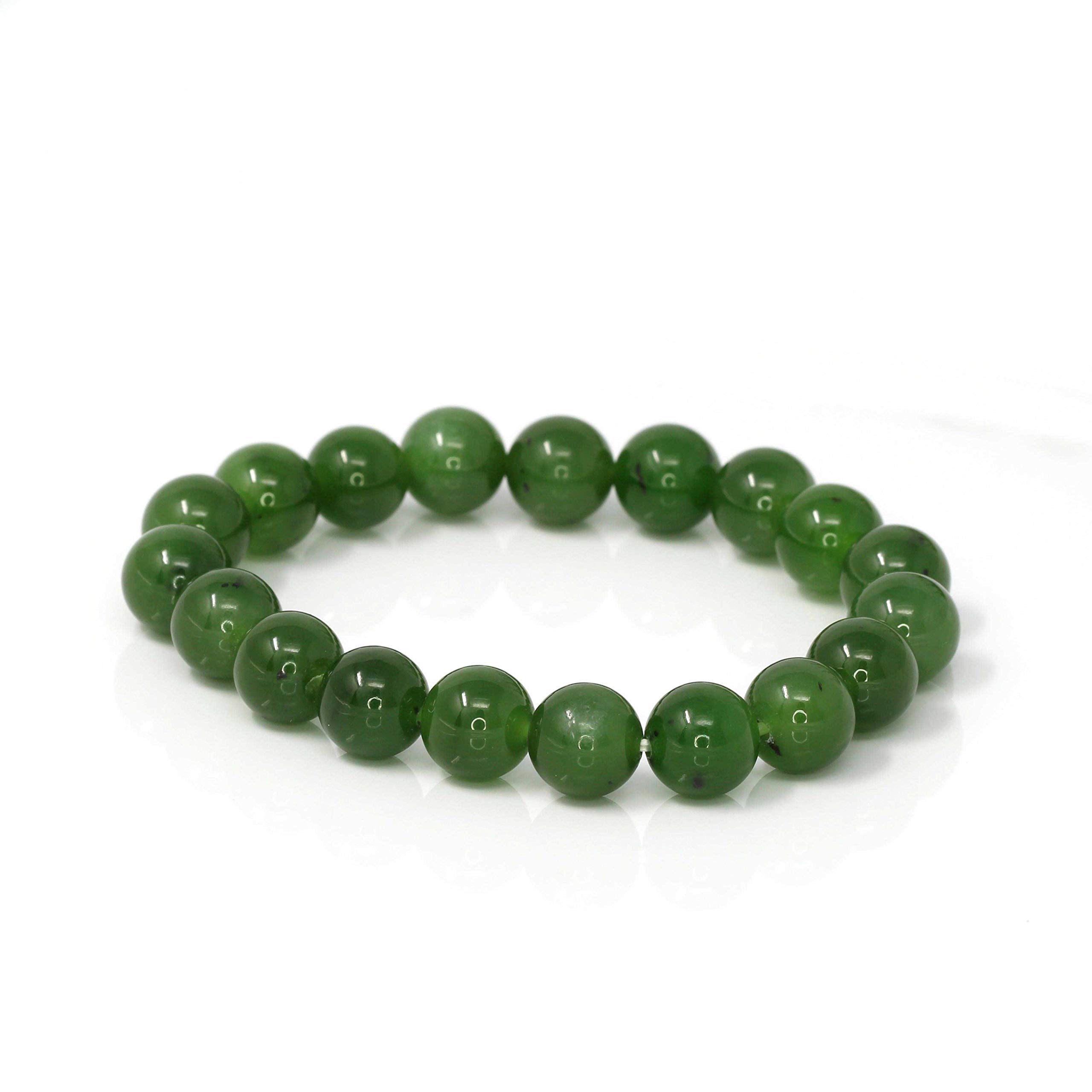 Baikalla Genuine Nephrite Jade 9.5mm Beaded Stretch Bracelet - Natural Healing Stone Jewelry for Women, Meditation & Energy Balance Accessory