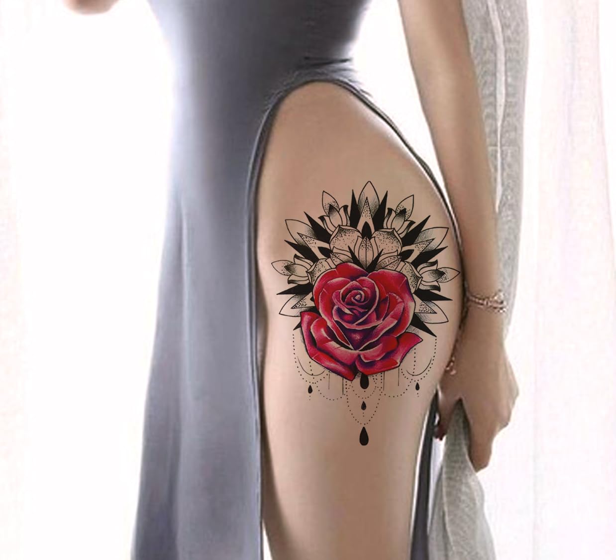3D Realistic Temporary Tattoo Stickers for Adults - Waterproof Fake Tattoos for Men, Women, Boys & Girls - Floral, Butterfly, Star & Angel Designs (19x12cm) - Perfect for Parties, Halloween, Cosplay & Honeymoon Looks