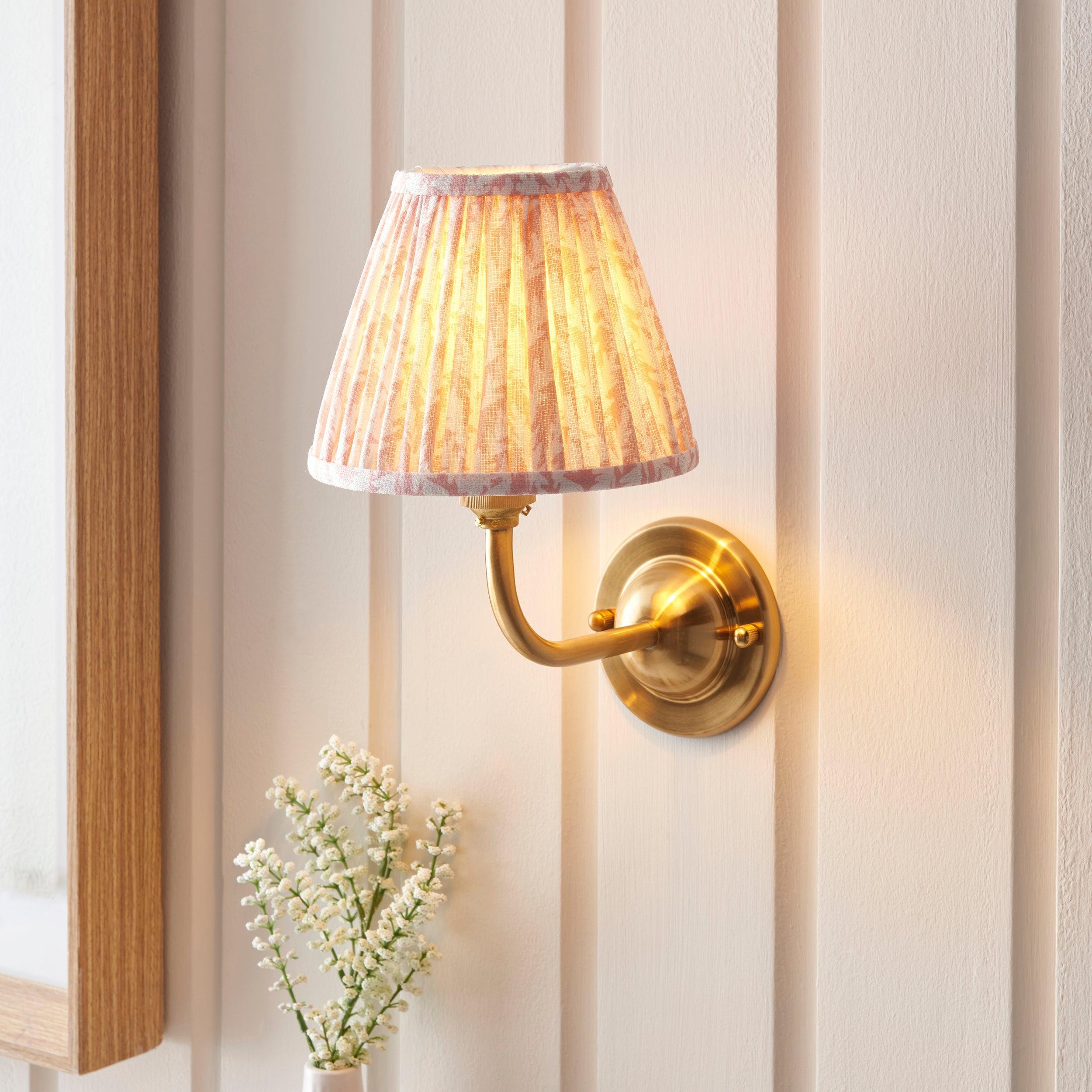 Vintage Brass Wall Sconce with 16cm Peach Glass Shade - Dome Arc Leaf Design for Bedroom, Living Room & Hallway Lighting