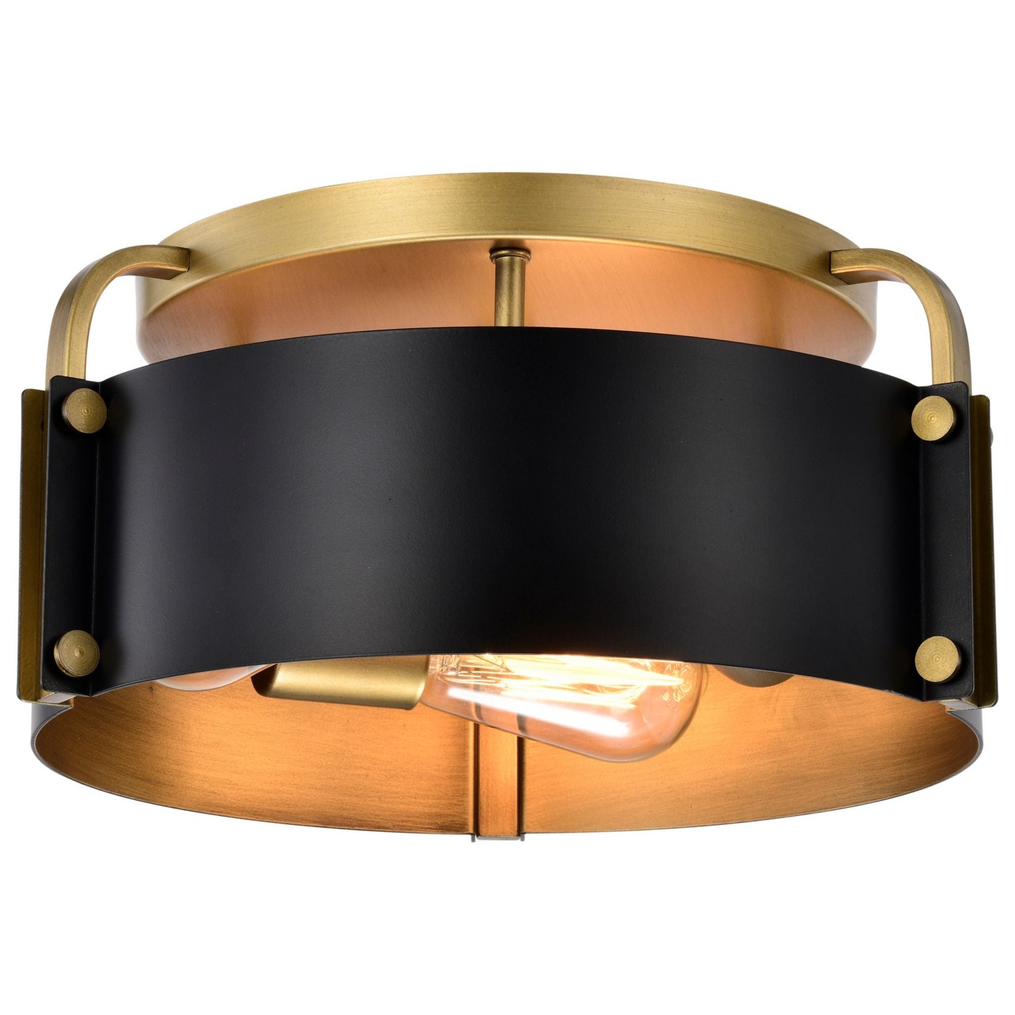 Altos 14 Inch 3-Light Semi Flush Mount Ceiling Light Fixture - Matte Black & Natural Brass Finish - Perfect for Bedroom, Living Room, and Dining Room Lighting