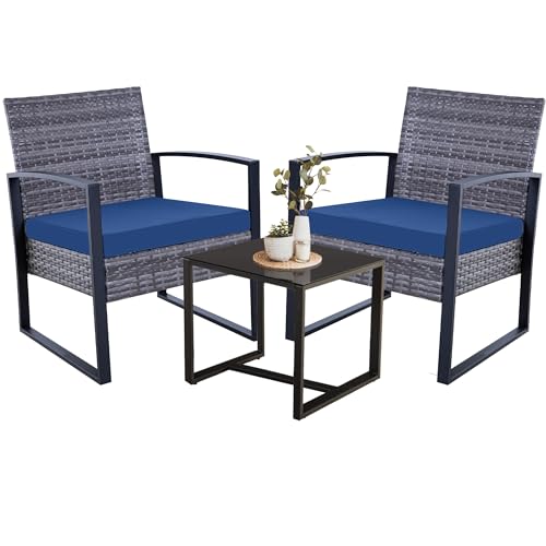 Gray Rattan/Blue Cushion
