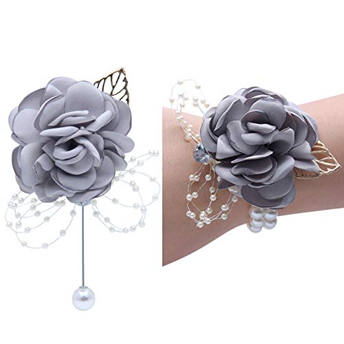 A1-grey Corsage and Boutonniere Set
