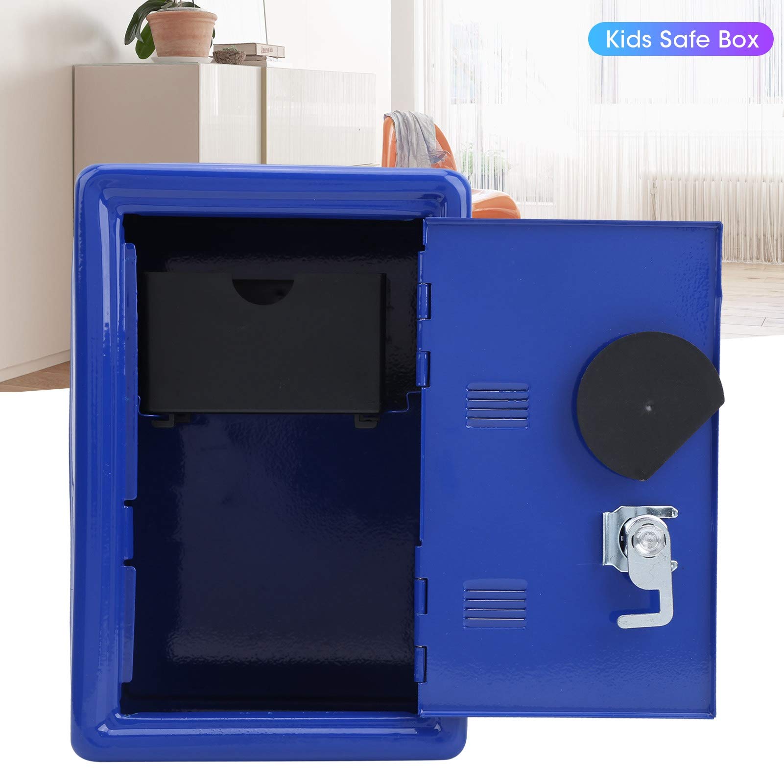 Kids Safe Box - Mini Key Storage & Piggy Bank with Built-In Pullable Change Box, Durable Iron Design with Top Slot - Perfect for Saving Money, Organizing Keys & Gifts for Children (Blue)