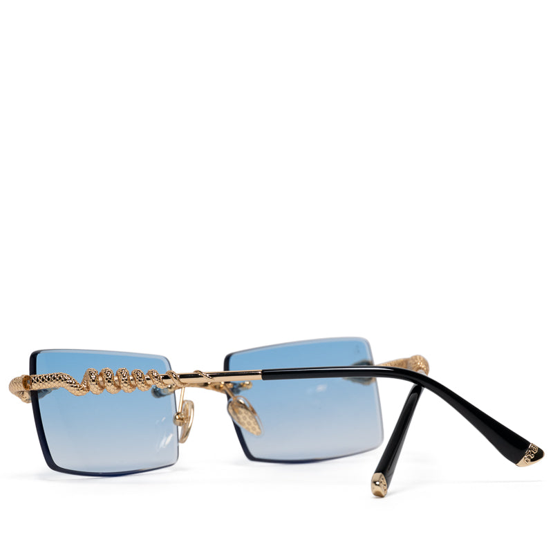 James Oro Serpent Authentic Blue Tint/Gold Sunglasses - Luxury Fashion Shades for Men & Women - Perfect for Outdoor Activities, Beach & Driving