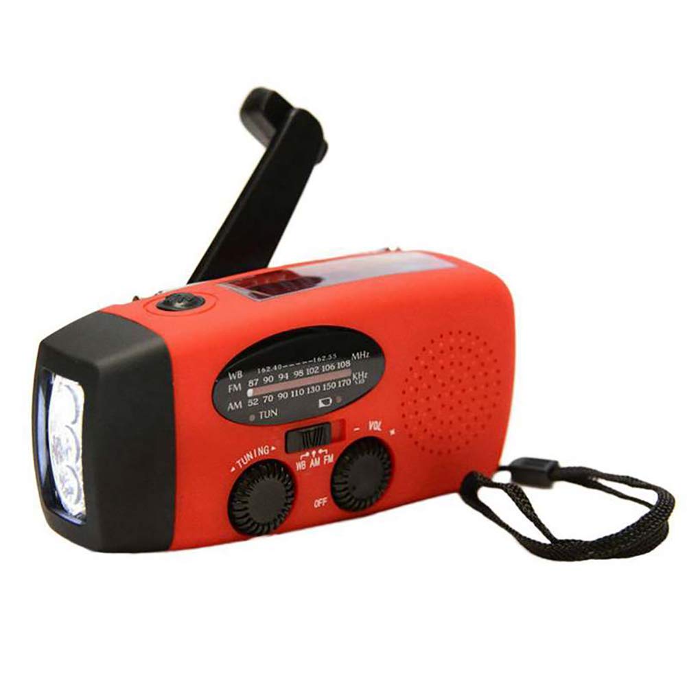 Emergency Hand Crank Radio with USB Phone Charger, Solar Power, 3-LED Flashlight - AM/FM/Weather Band Portable Radio for Power Outages, Camping, Hiking & Travel Survival Gear | Perfect for Emergency Kits, Outdoor Adventures & Disaster Preparedness