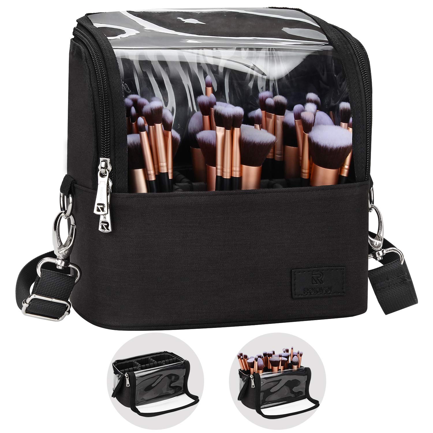 Professional Makeup Brush Holder - Large Stand-Up Travel Cosmetic Bag with Adjustable Divider for Makeup Artists & Beauty Enthusiasts | Perfect for Home, Salon & On-the-Go Organization (Black)
