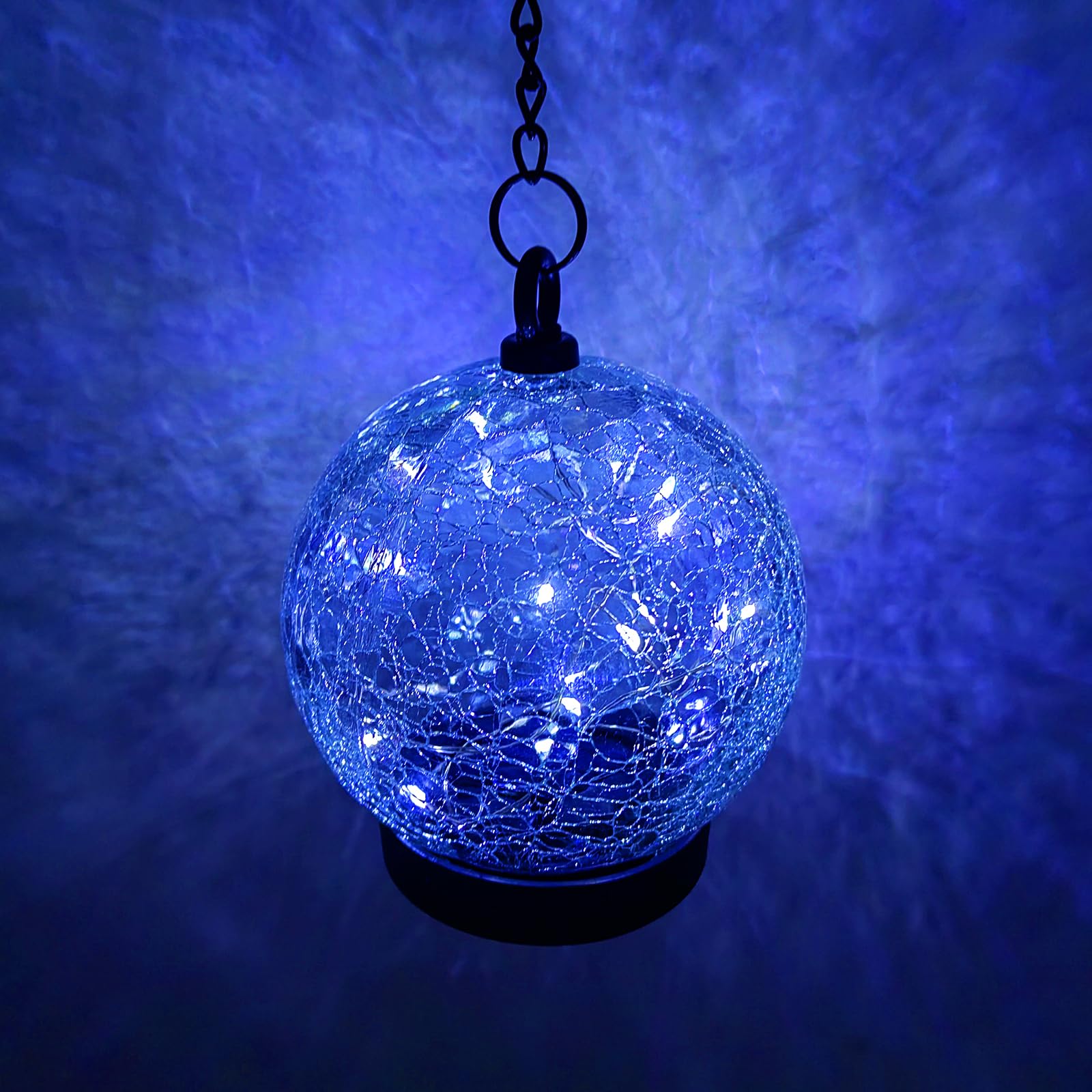 Solar-Powered Wind Chimes with 15 Blue LED Lights - 42 Inch Large Crackled Glass Ball Outdoor Decor for Garden, Yard, Patio - Perfect Sympathy Gift, Birthday Present for Women - Creates Soothing Ambiance for Relaxation & Landscape Decoration
