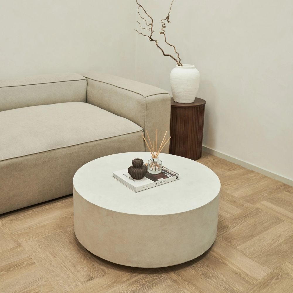 Modern White Concrete Coffee Table 80cm - Indoor & Outdoor Use - Perfect for Patio, Garden, and Living Room Decor