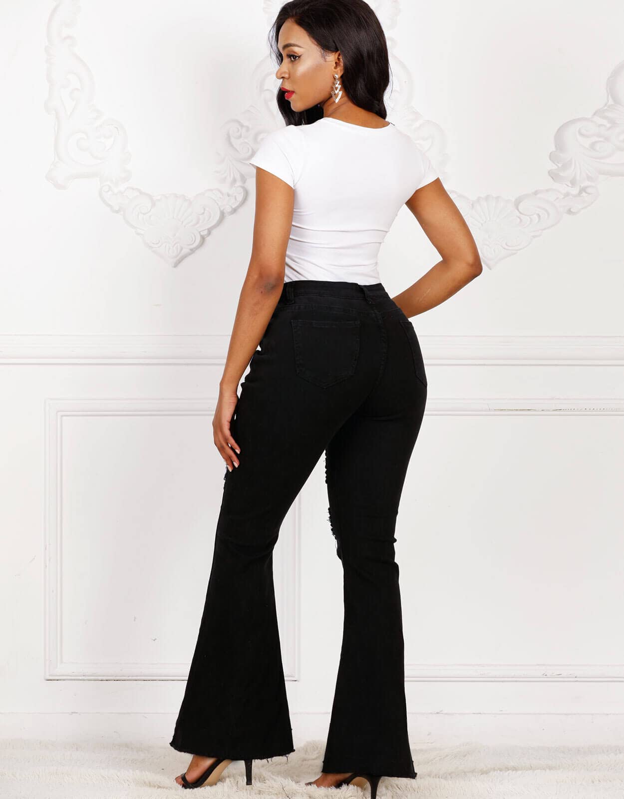 Alsol Lamesa Women's High Waisted Bell Bottom Jeans - Ripped Flare Pants with Skinny Hole Design, Stretch Denim Long Jeans for Casual Wear, Night Out & Vintage Style Fashion