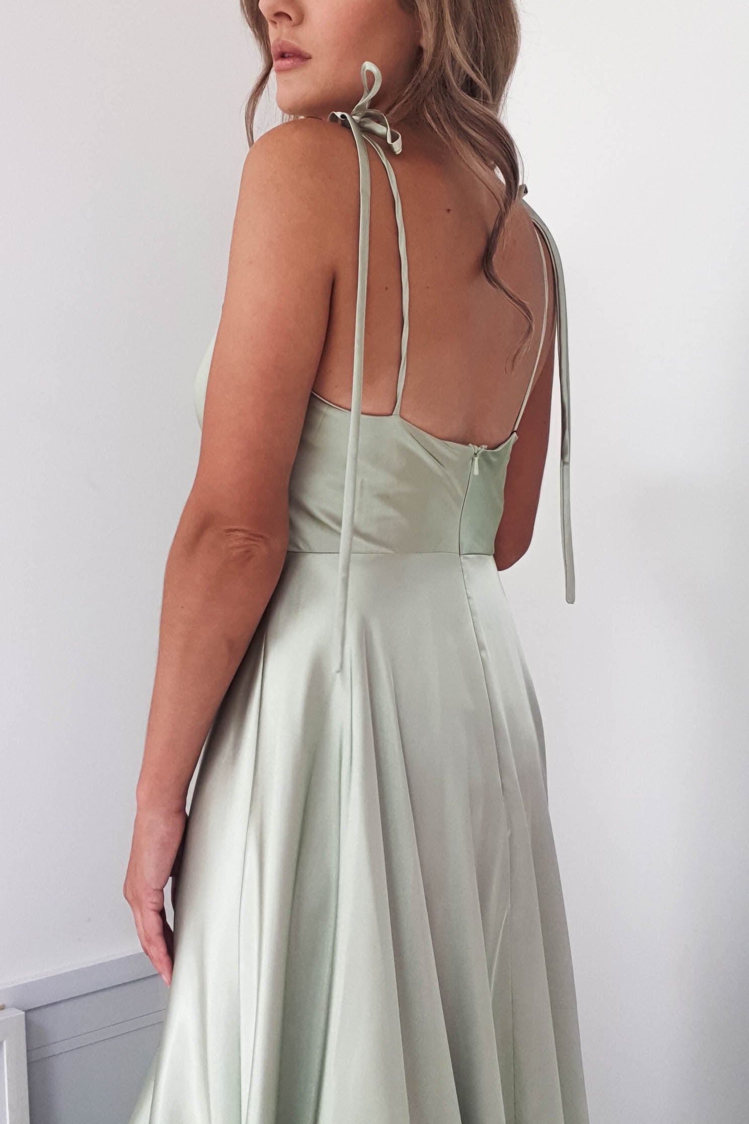Anna Elegant Cowl Neck Long Sleeve Maxi Dress - Sage Green Formal Evening Gown for Women | Perfect for Weddings, Galas & Holiday Parties