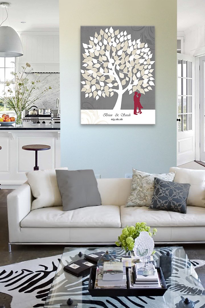Personalized Couple's Tree Canvas Wall Art - Custom His & Hers Romantic Gift with Names & Date - Wedding Anniversary, Newlywed, Housewarming Gift - 24