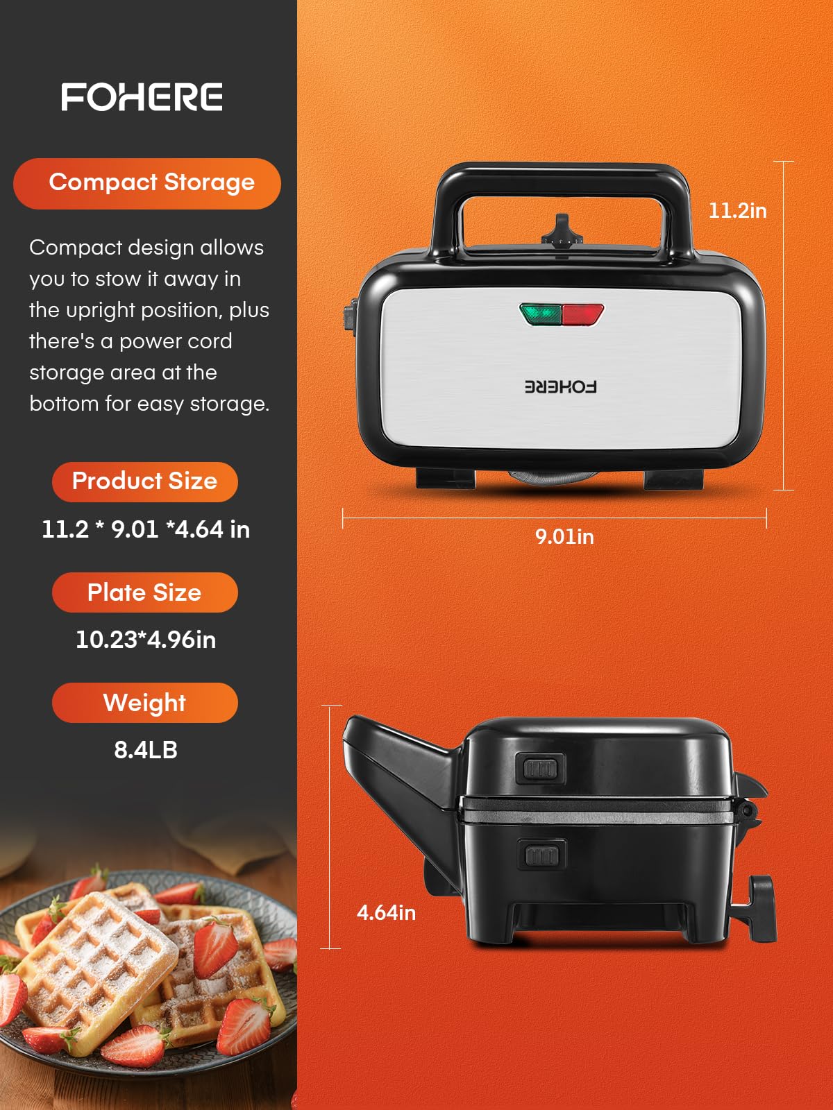 FOHERE 3-in-1 Waffle Maker & Sandwich Press | 1200W Panini Grill with Removable Non-Stick Plates, 5-Temperature Settings, Indicator Lights (Silver/Black) | Perfect for Breakfast, Brunch & Quick Snacks at Home