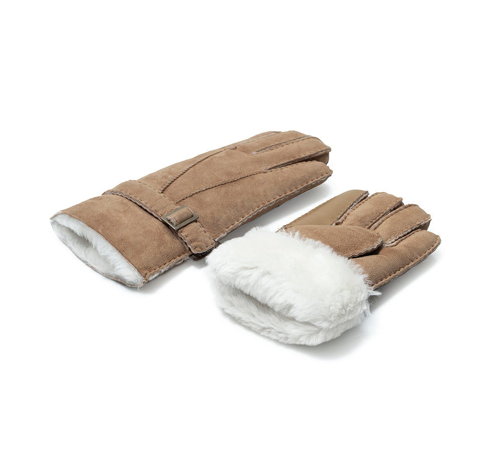 EVERAU® Fluffy Sheepskin Wool Adjustable Strap Buckle Gloves - Warm Winter Gloves for Women & Men - Perfect for Skiing, Snowboarding & Outdoor Activities