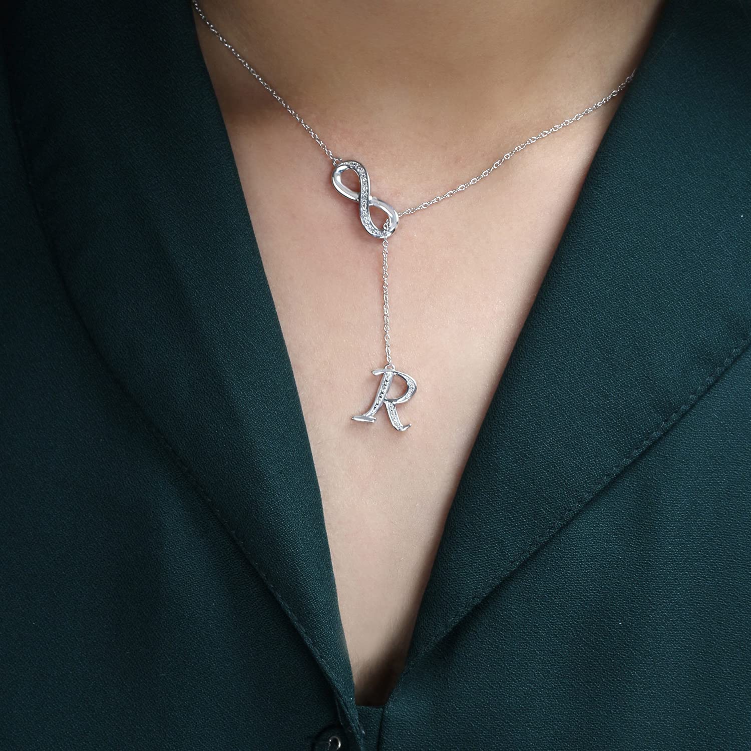 925 Sterling Silver Diamond Infinity Pendant Necklace for Women - Valentine's Day Gift for Her, A-Z Initial Jewelry, Fashion Jewelry Gift | Perfect for Anniversaries, Date Nights & Special Occasions