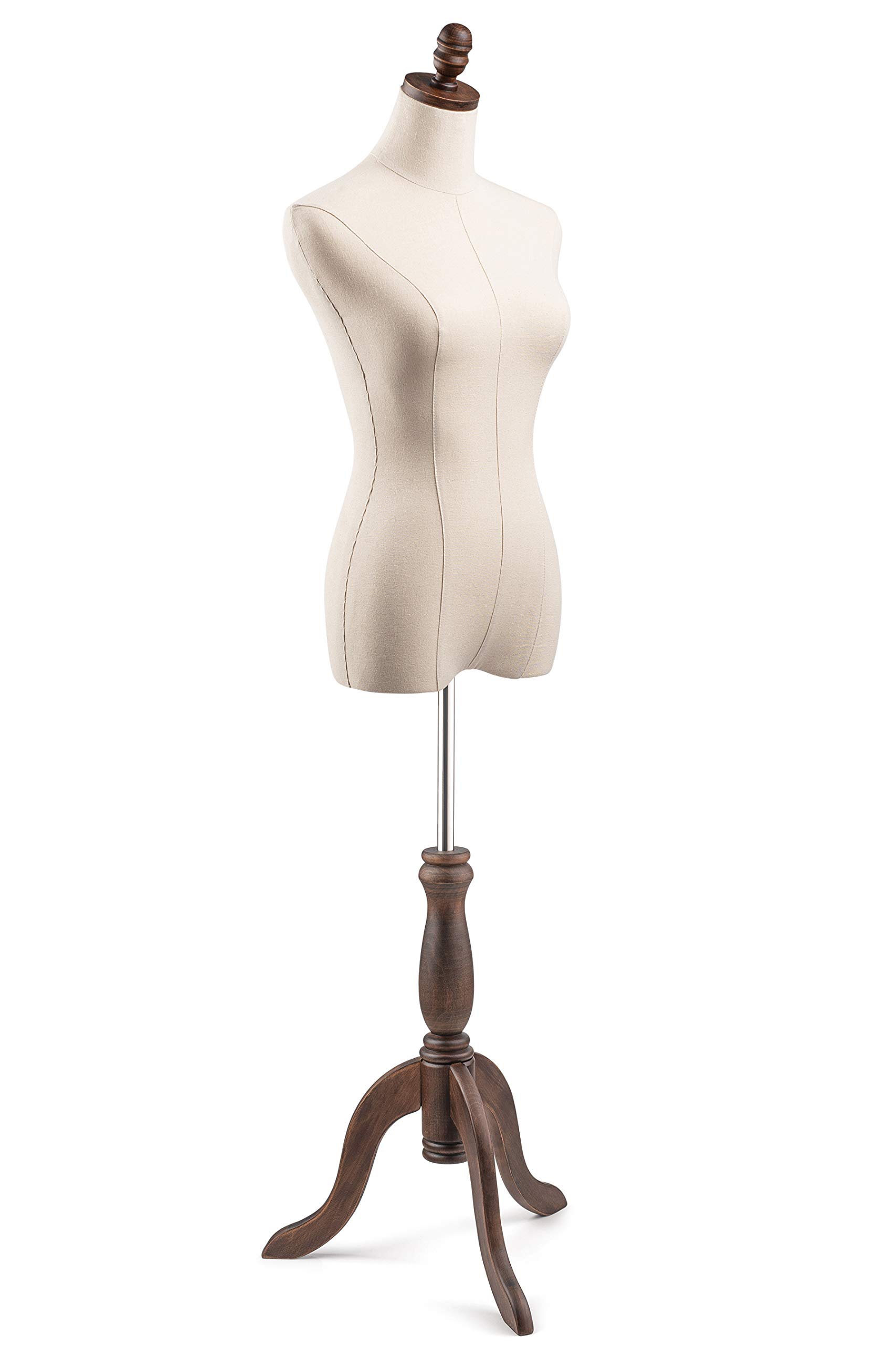 TSC Natural Canvas Female Dress Form Mannequin with Wood Tripod Base - Burgundy Small | Perfect for Fashion Designers, Boutiques & Tailors | Sewing, Fitting & Display Essential